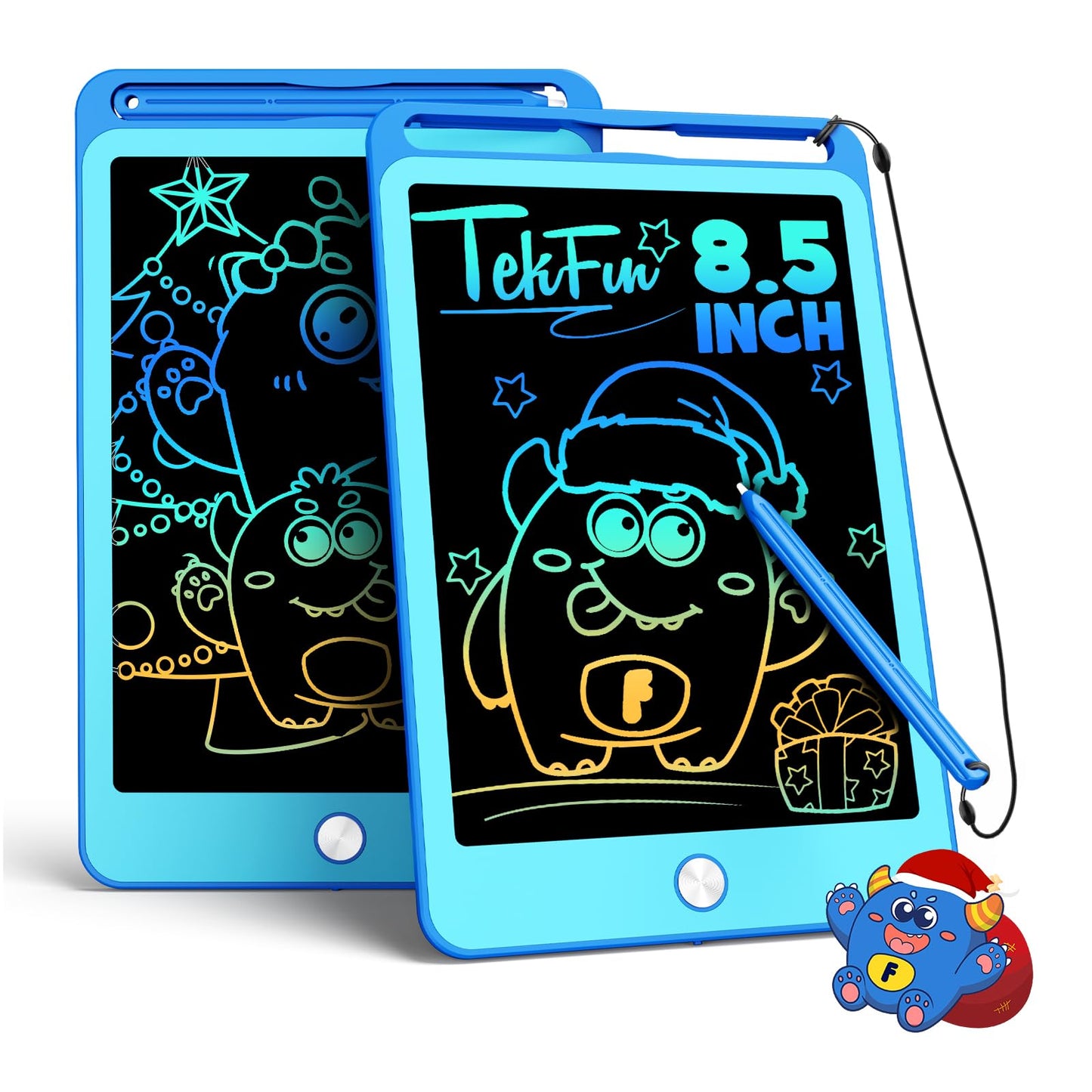 TEKFUN 2 Pack LCD Writing Tablet for Kids, 8.5 Inch Blue+Blue Doodle Board Drawing Board Reusable Drawing Tablet with Lanyard, Educational Kids Toddler Toys Birthday Gift for Boys Girls 3-12 Years Old