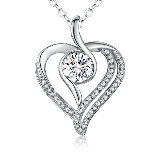1 Carat Moissanite Necklace 925 Sterling Silver Jewelry 5A Cubic Zirconia Heart Pendant Necklace Gifts for Mom Women Girlfriend Grandma Her Wedding Birthday Anniversary Engagement Valentine's Day