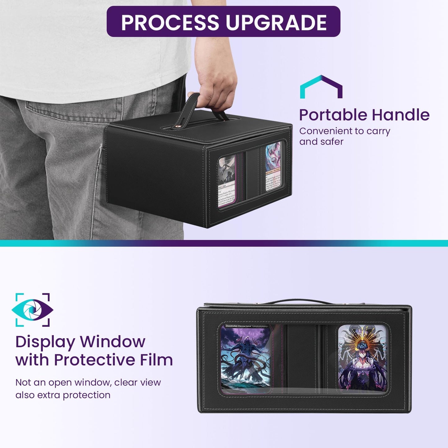 UAUZA Commander Deck Box for MTG, Holds 400+ Double-Sleeved Cards, Card Storage Case with Display Windows, Dice Tray & Handle, Trading Card Organizer with Dividers & Card Holders for TCG, Black Grey