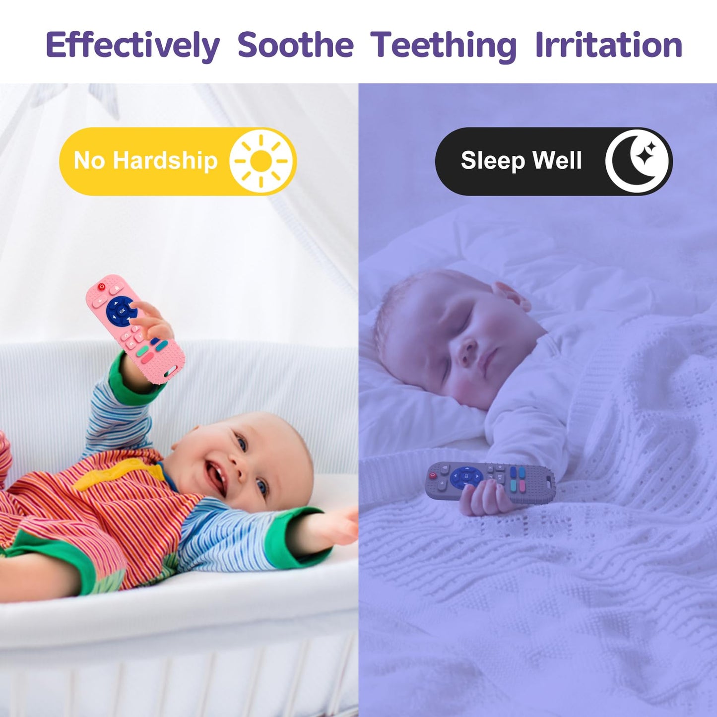 Hooku 2 Pack Silicone Teething Toys for Babies 0-6 Months, Teethers for Babies 6-12 Months, Remote Teether for Baby, Sensory Toys for Babies, Baby Chew Toys