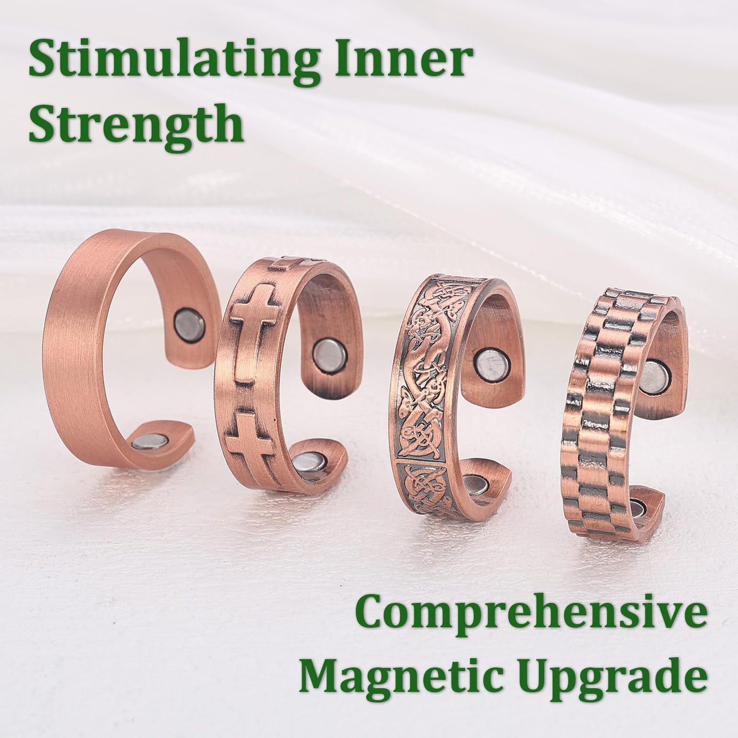 Fashtour 4pcs Copper Magnetic for Men, 99.99% Solid Pure Copper, 3500 Gauss #9, Vintage Pattern Adjustable Cuff