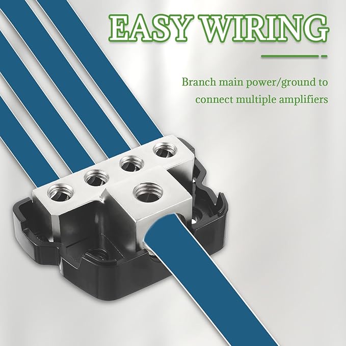 BOJACK 4 Way Power Distribution Connecting Block 1x0/2/4 Gauge Input 2x4/8 Gauge Output Power Distribution Block for Car Amplifier Audio Splitter