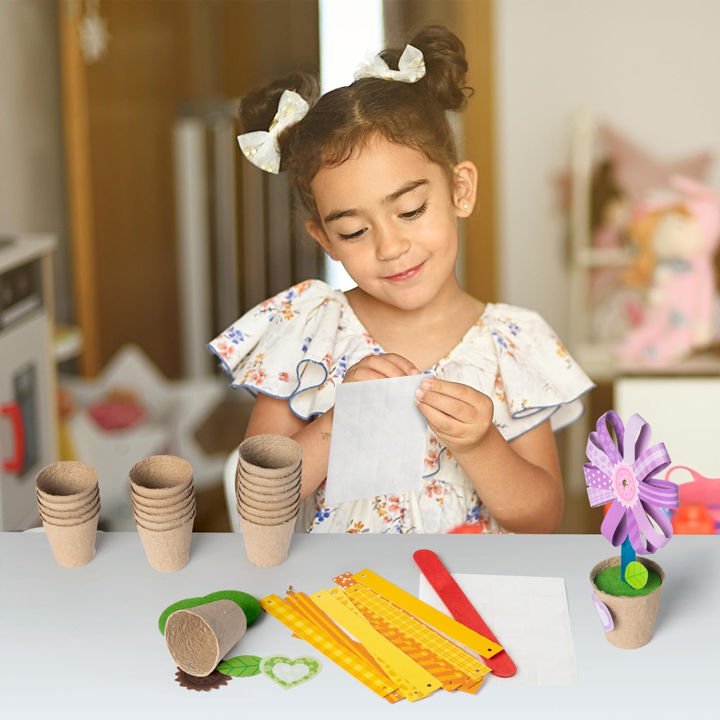 WATINC Foldable Flower Paper Pot Craft Kits - Make Your Mother's Day Standing Flowers Gift Crafts Decorations, Fun Spring DIY Decor Home School Classroom Art Activities for Mom (24Pcs)