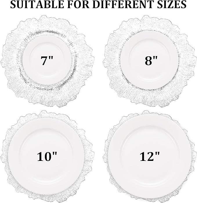MAONAME 13" Gold Charger Plates, Round Reef Chargers for Dinner Plates, Plastic Plate Chargers for Table Setting, Wedding Decor, Set of 12