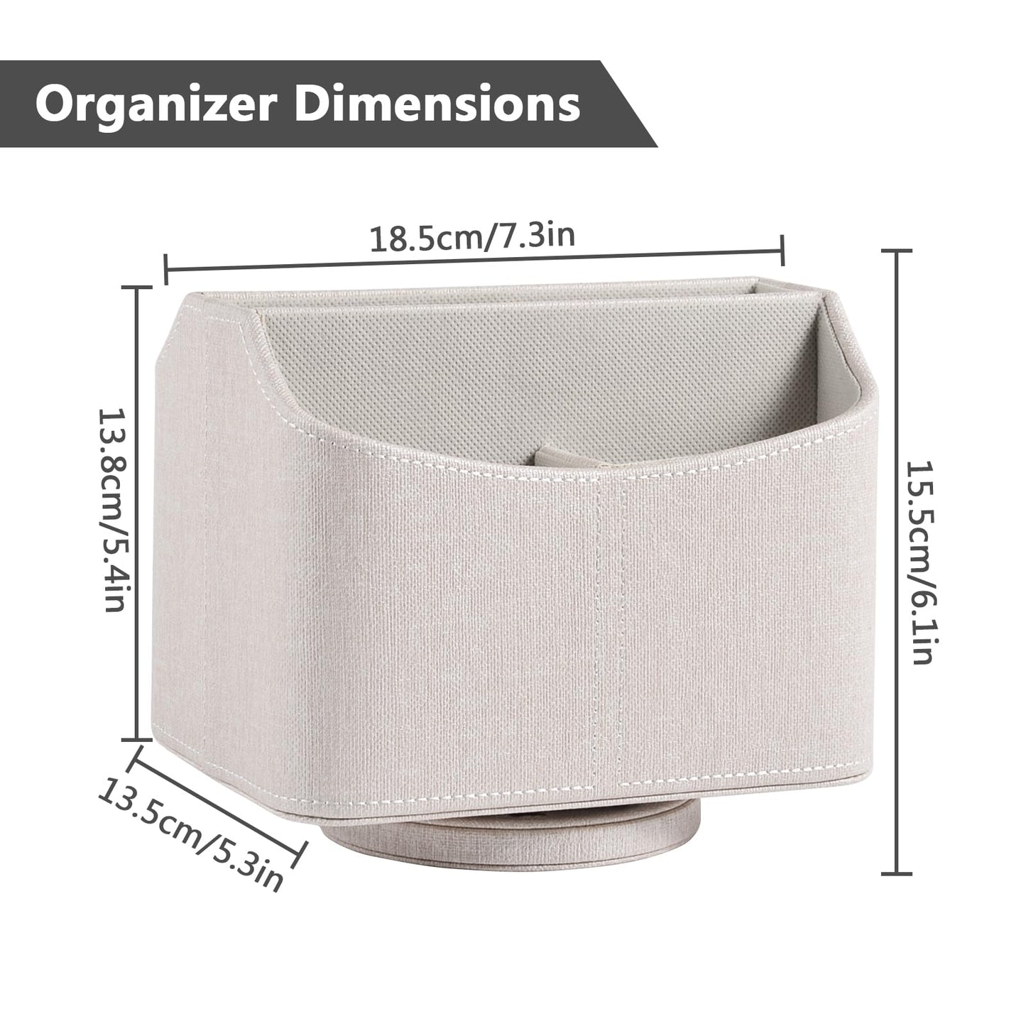 RHCSZ Leather Remote Control Holder 360 Degree Spinning,Desk Rotating Organizer/Caddy for TV Remote Controllers,Pen,Calculator Media Player,DVD,Office Supplies,Mobile Phone Storage Box (Beige)