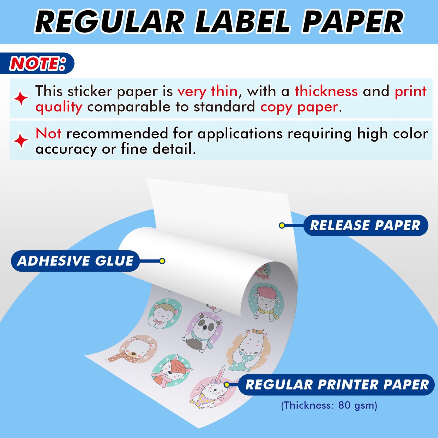Koala 100 Sheets Sticker Paper for Regular Labels, Matte White, 8.5x11 Inch Printable Full Sheet Label Paper for Inkjet & Laser Printers