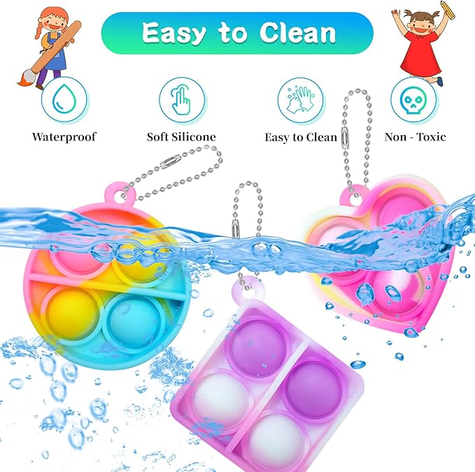 ONKULL Pop Fidget Keychain 60 Pack ,Mini Fidget Toys Bulk ,Sensory Toys for Kids ,Party Favors for Kids 4-8,8-12 Year ,Back to School Gifts for Classroom ,Valentines Goodie Bags Stuffers
