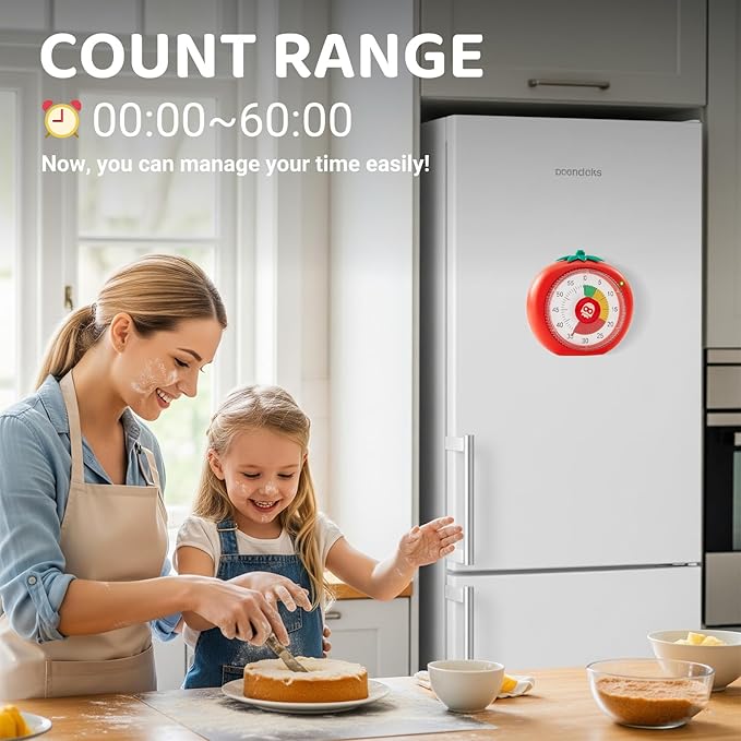 Visual Timer for Kids, 60-Minute Countdown Timers for Classroom Office Kitchen with Silent Operation, Kids Timer for Teaching with Cute Design, 4-Color Zone Pattern Pomodoro Timers