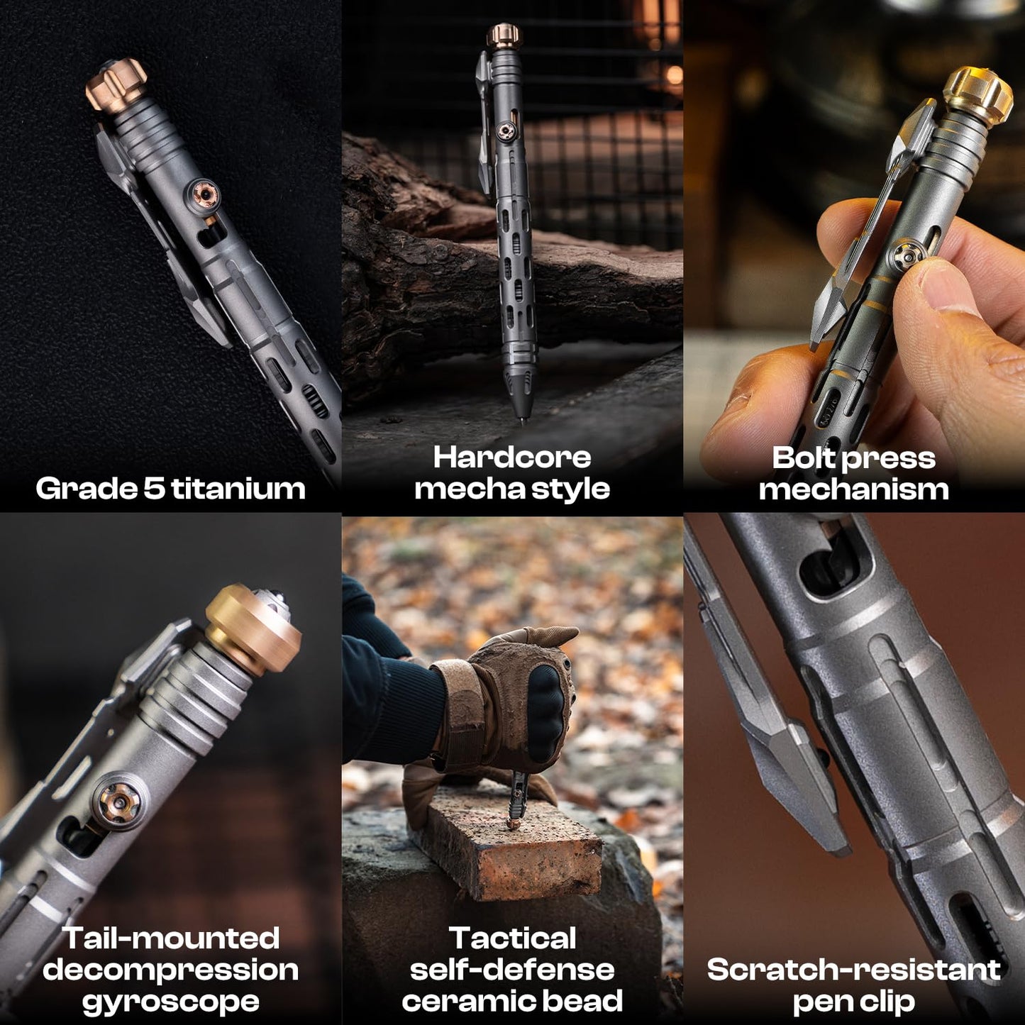 Titaner Barrel X the Titanium Tactical Bolt Action Pen - EDC Pen with 30s Meditation Gyro, Ceramic Attack Head, G2 Refill Compatible,Assemblable 16 Glow Slots for Stress Relief & Outdoor Survival