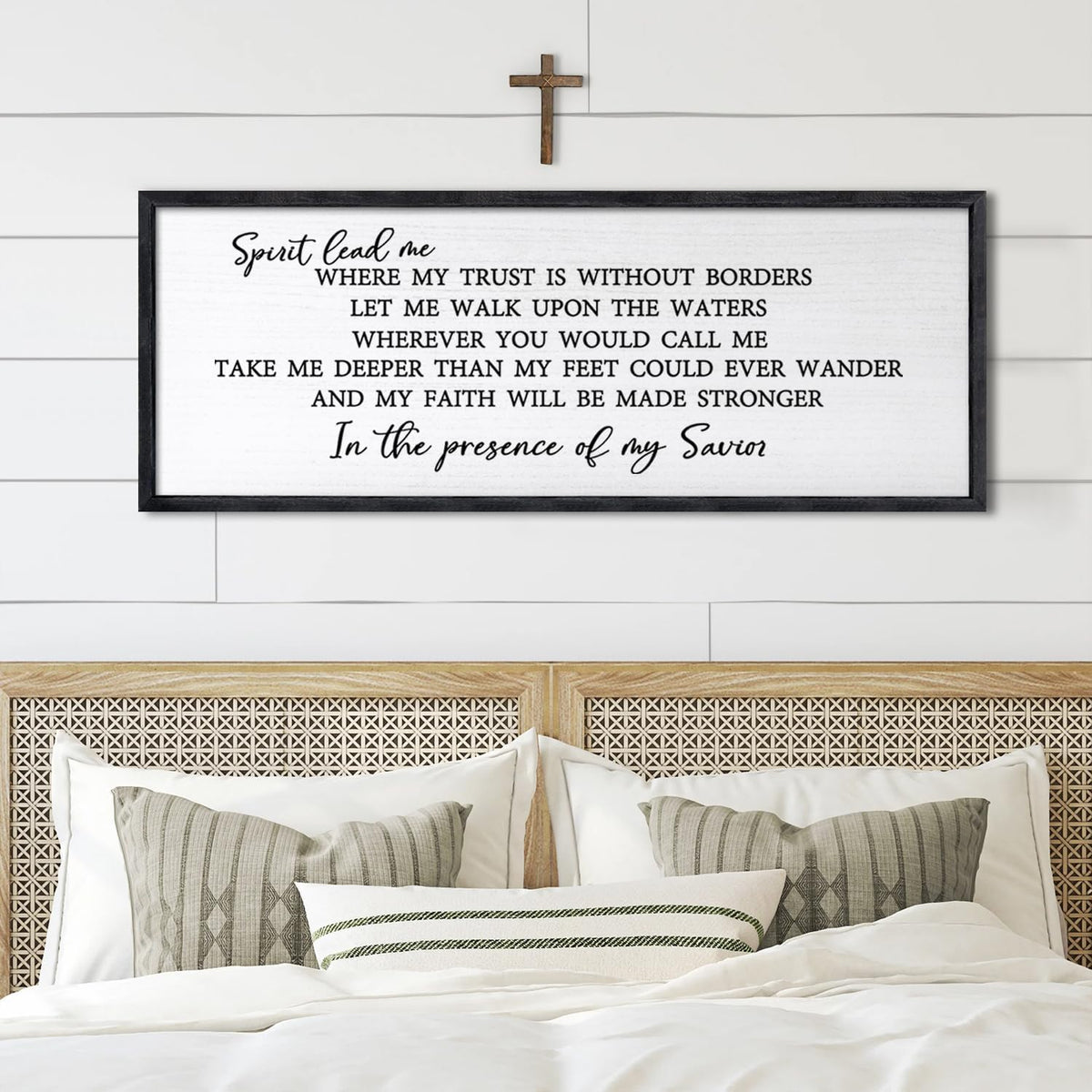 Spirit Lead Me Wall Art Decor 24×10 Inch Christian Scripture Office Inspirational Lyrics Ready to Hang Wooden Framed Sign (Black)