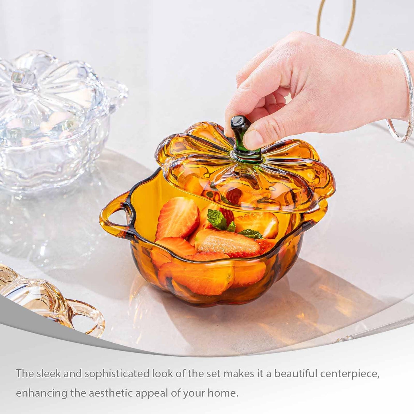 Gkesgm Pumpkin Shape Crystal Glass Candy Serves, Crystal Glassware, Perfect Storage & Decor,Thanksgiving Servers Dessert Plate Snack Bowl