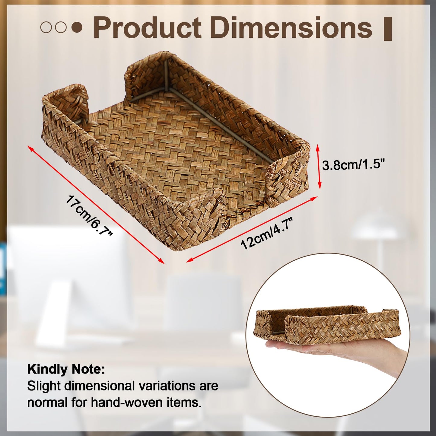 BTSKY Handwoven Sticky Note Holder for 4x6 Inch Sticky Notes, Seagrass Post It Note Dispenser, Rustic Notepad Holder, Notes Storage Container for Desk Organization Planning, Home Office, Caramel