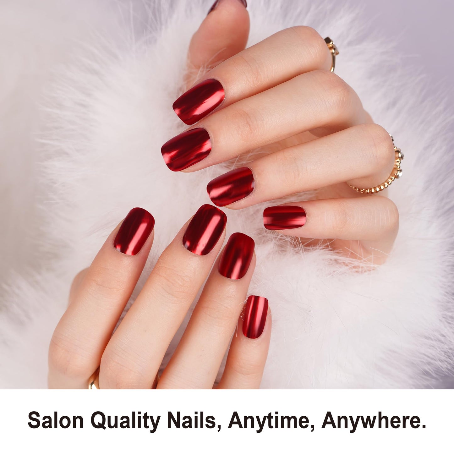 DANNI & TONI Semi Cured Gel Nail Strips Red Chrome Metallic Mirror Gel Nail Stickers 28 Stickers Gift for Woman |Ruby Chrome