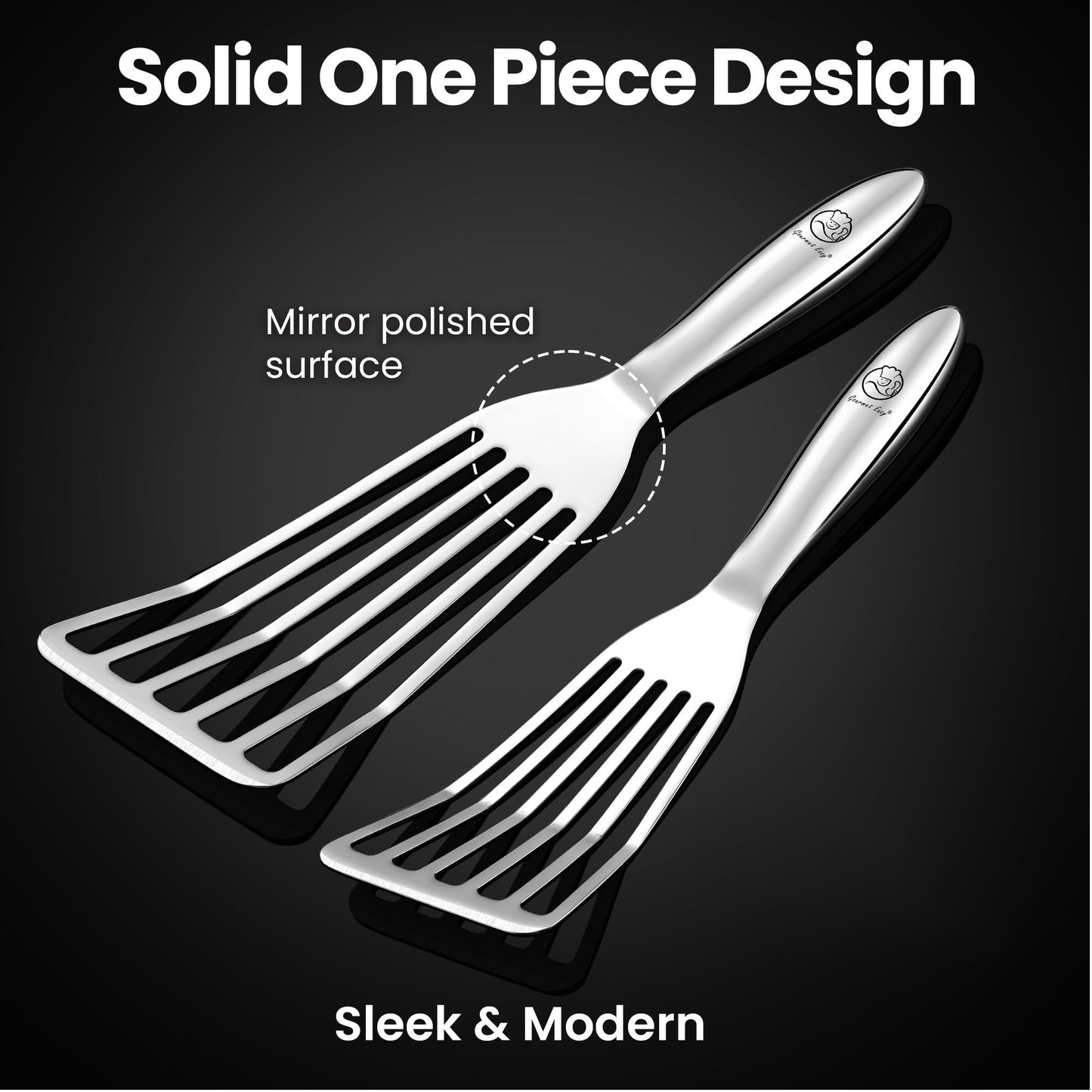 Stainless Steel Fish Spatula Set – 1 Large Fish Turner + 1 Small Metal Spatula, Ultra-Thin Edge for Easy Turning & Flipping, Metal Kitchen Utensils with Ergonomic Non-Slip Handle, Dishwasher Safe
