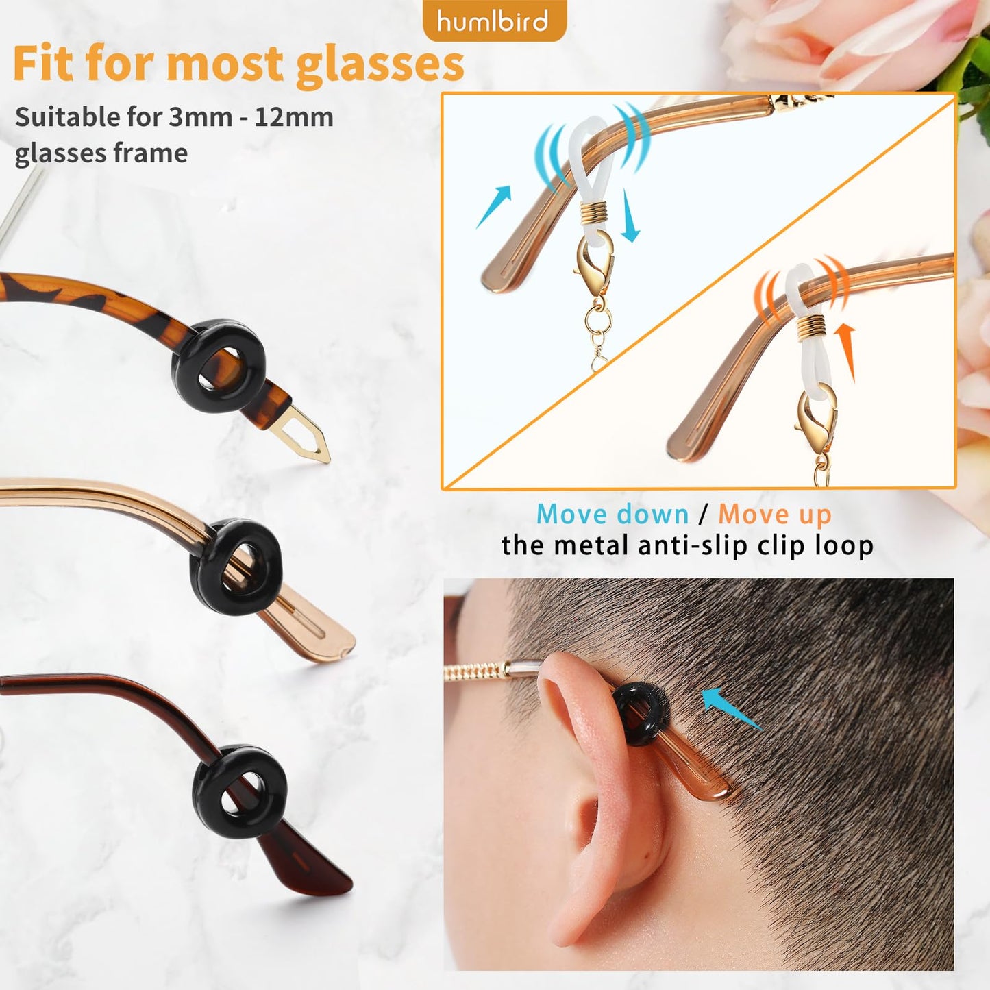 humlbird Glasses Chain Eyeglasses Chain Mask Lanyard Coloful Crystal Beaded Pearl Sunglasses Chain Grey