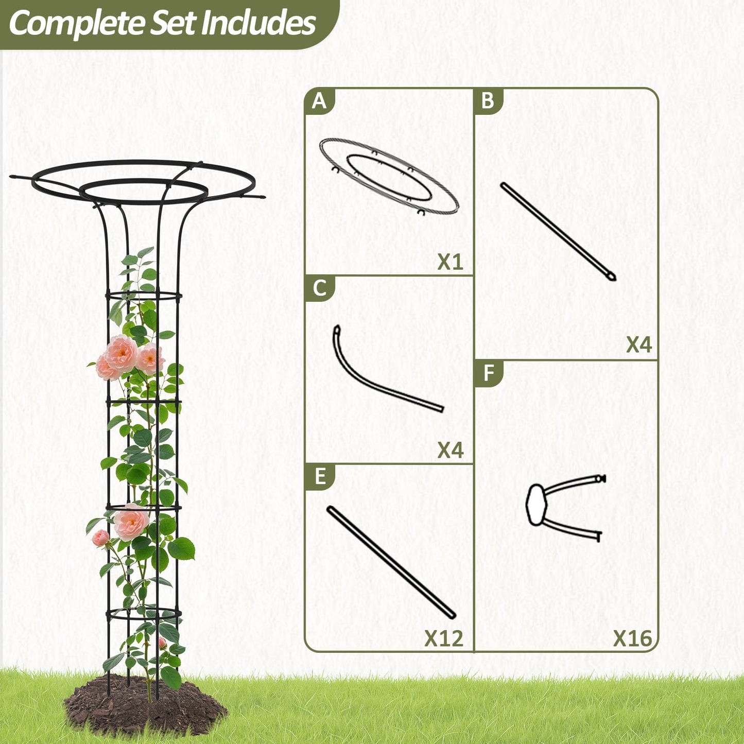 Trellume Trellis for Climbing Plants Outdoor - 69"(H), Expandable and Rust-Proof Metal Plant Support, Easy Installation, Garden Trellis for Potted Roses, Vines, Jasmine(1 Pack)
