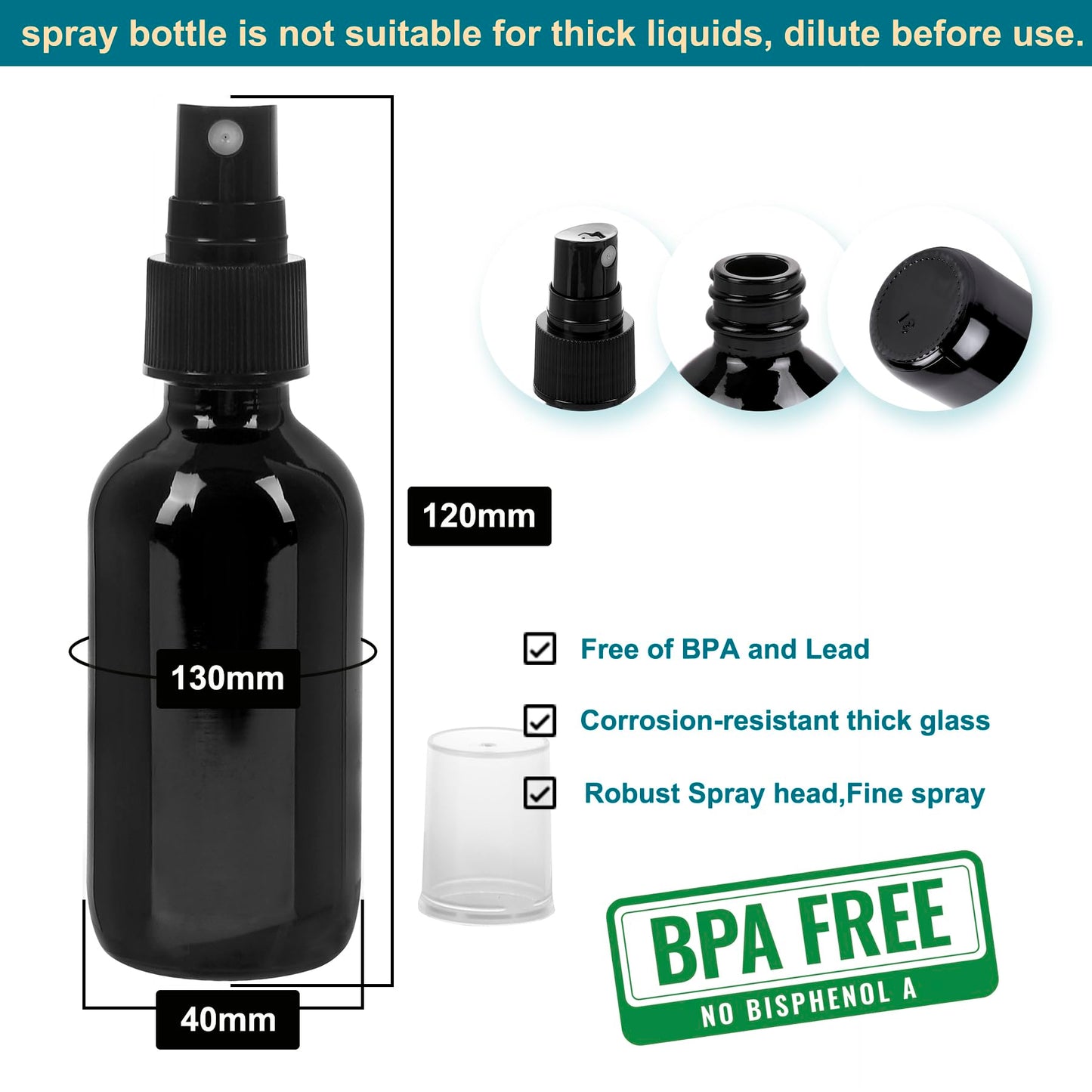NOOEEISS Black Glass Small Spray Bottle 2 oz 24 Packs,Fine Mist Sprayer Small Clear Bottles,Refillable Containers mini spray bottles for Cleaning Solutions and Skin Care (Black 24pcs)