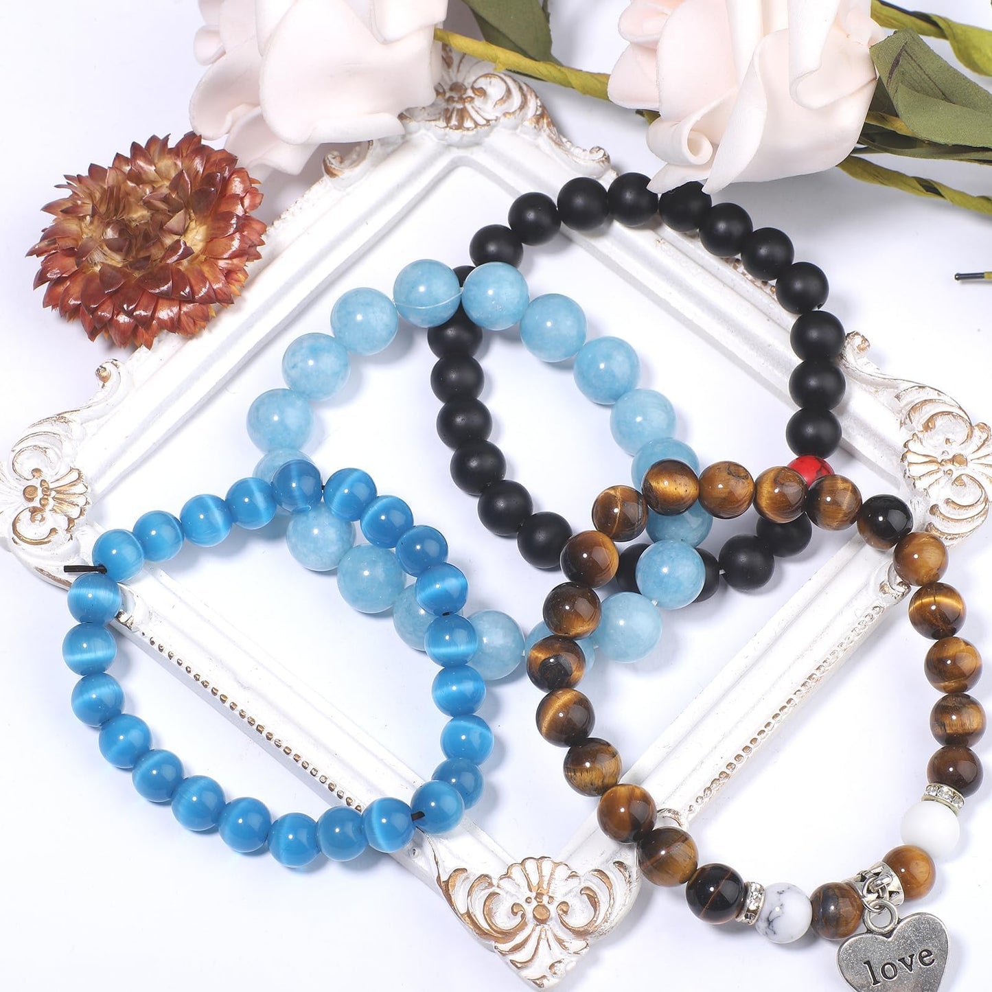 NITOPUPU 100Pcs 8mm Natural Smooth Amazonite Gemstone Beads Round Loose Stone Beads for Jewerly Making with Crystal Stretch Cord