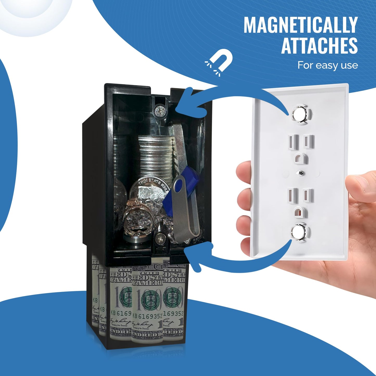 Wall Outlet Safe and Electrical Outlet Hidden Wall Safe, Hide in Plain Sight Key Money Jewelry Storage Cash Holder Safe Box (1)