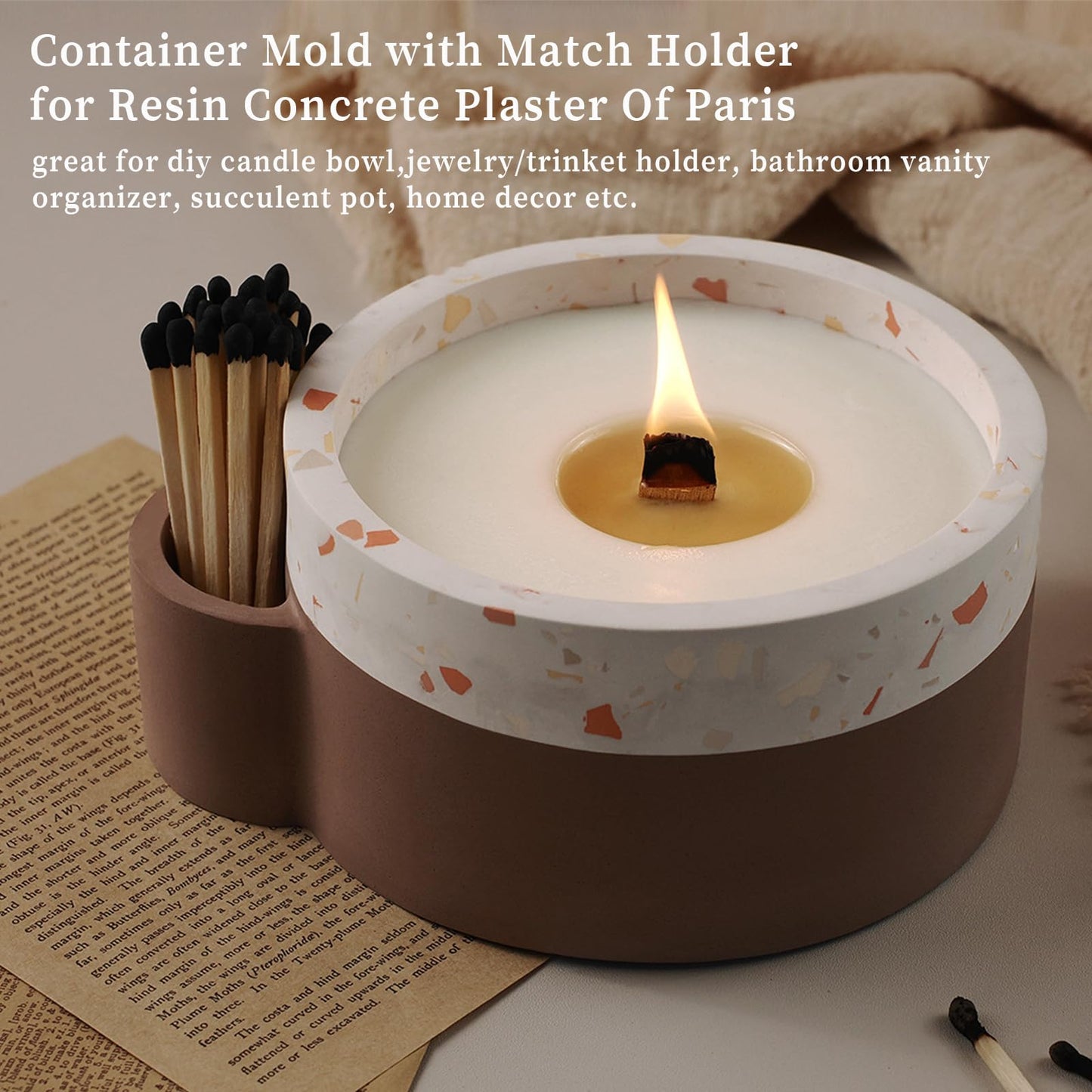 Wehous Large Candle Holder Silicone Resin Concrete Cement Mold, Unique Candle Vessels Jewelry Holder Round Container Jar Box Bowl for DIY Storage Craft Decor
