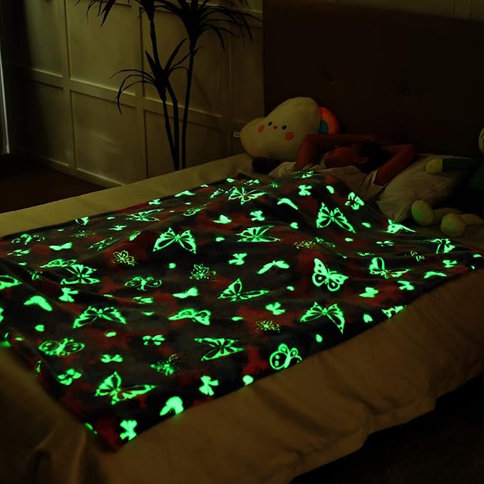 SOCHOW Butterfly Glow in The Dark Blanket for Daughters, Toys for 3-10 Year Old Birthday Presents, Soft Cozy Flannel Throw Blanket for Preteens Teens, Purple 60 x 80 Inches