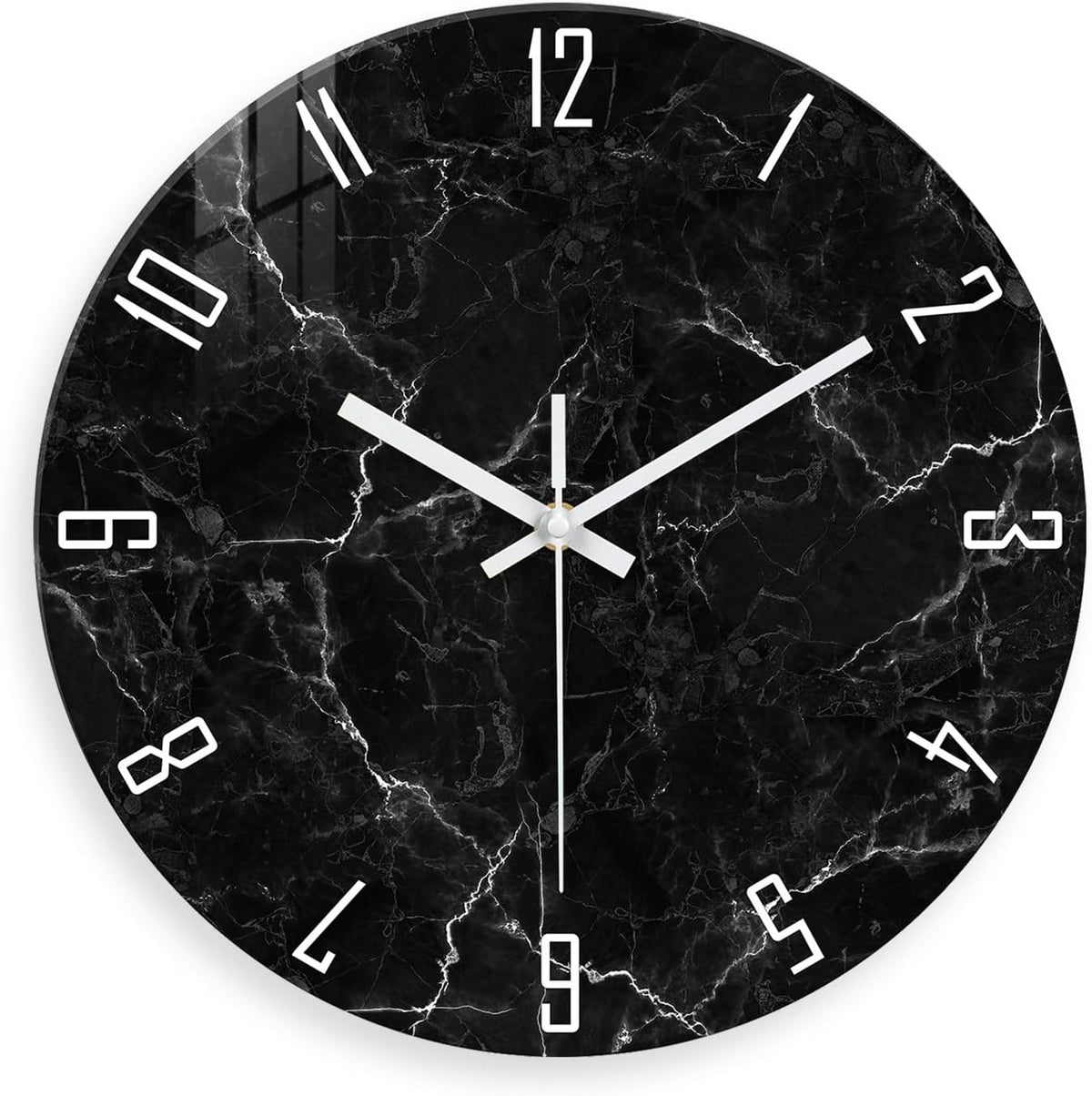 Marble Minimalist Wall Clock for Living Room Black Wall Clocks Battery Operated 20 Inch Big Glass Wall Clock Non Ticking