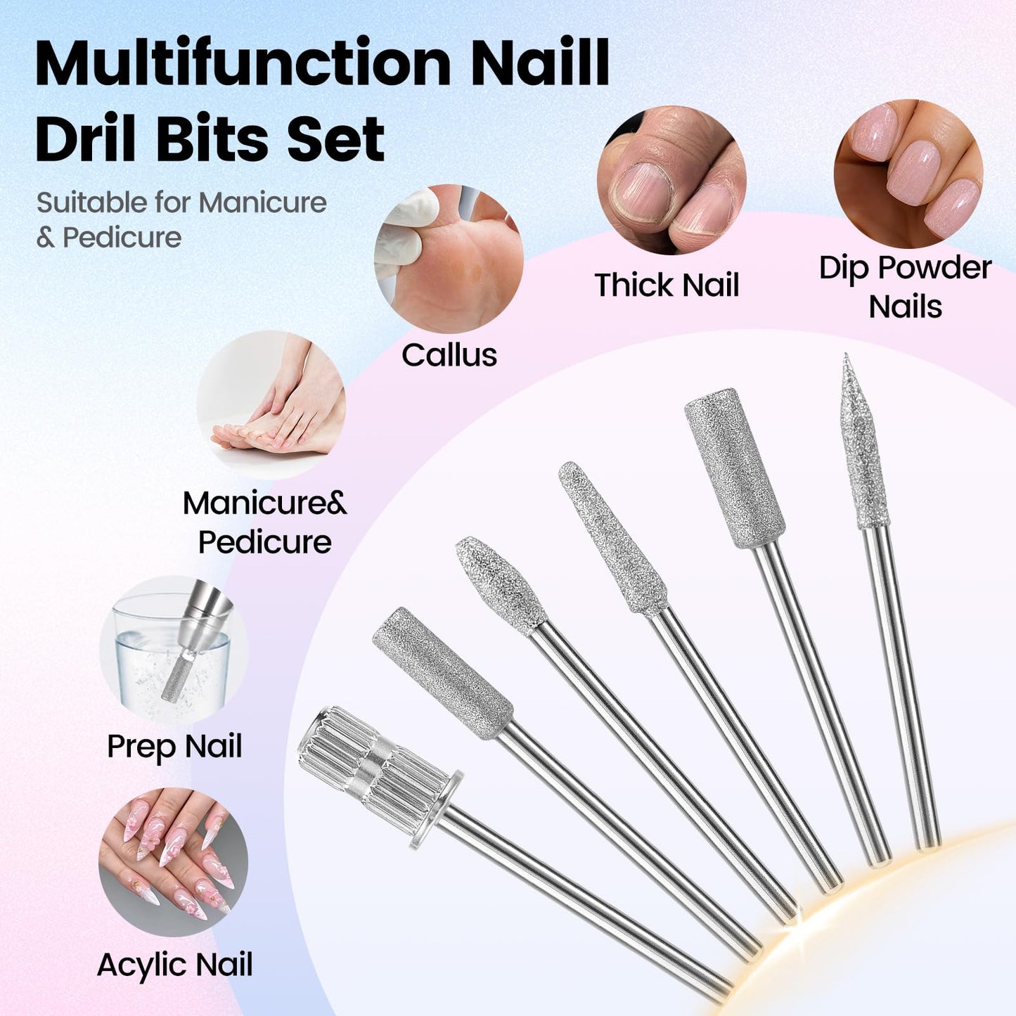 YSC Electric Nail Drill - 45000RPM Rechargeable Efile with Coreless Motor, Waterproof Nail Drill for Acrylic Nails, Portable Efile Kit for Home Salon Manicure Pedicure, Low Noise & Vibration White