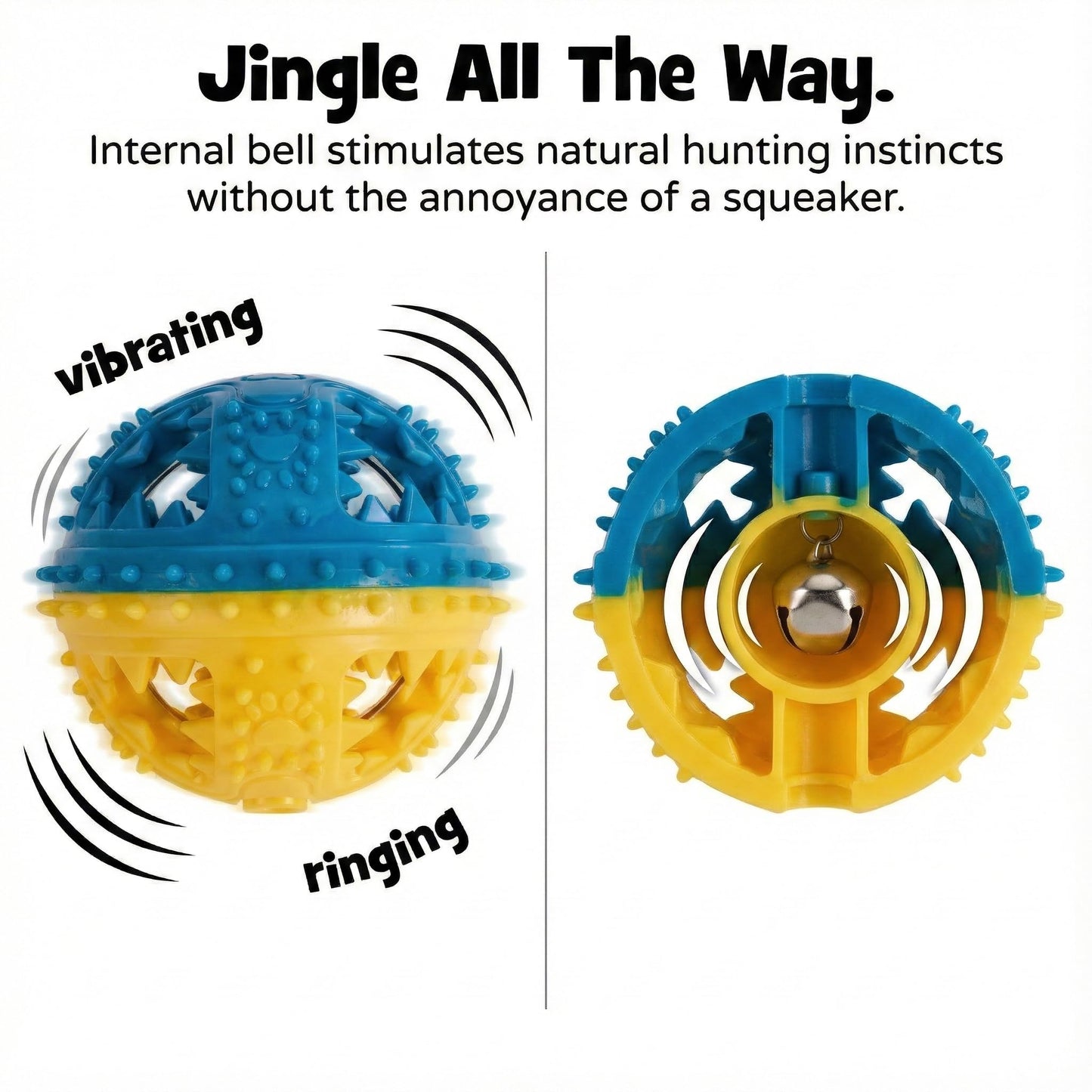 Argoswags Spiky Dog Ball with Internal Bell - Rigid TPR Durable Fetch Toy - Squeakless Rattle Sound - Hard Textured Dental Surface for Teeth Cleaning & Medium Large Breeds (3-Versions-in-1)