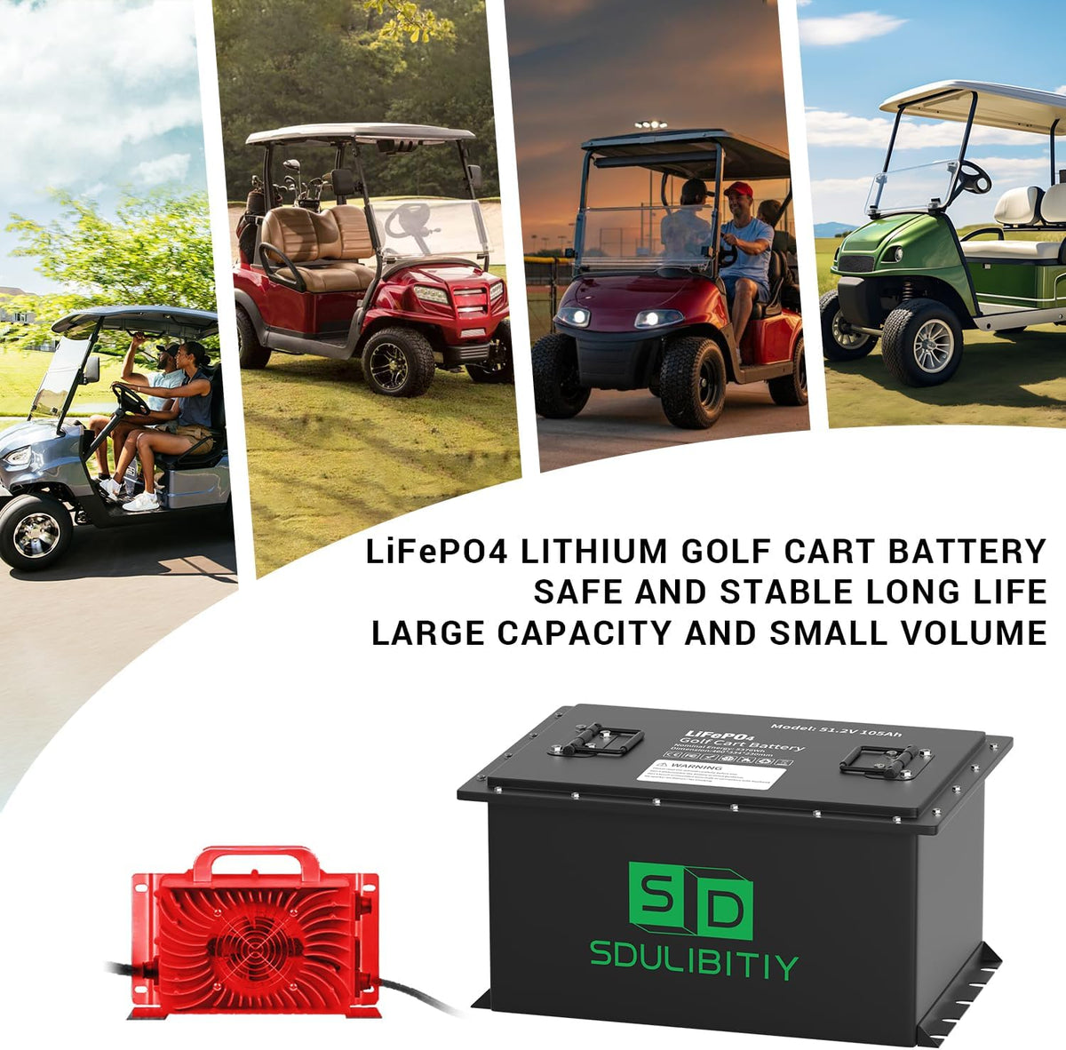 48V 105Ah LiFePO4 Lithium Golf Cart Battery, Built-in Smart 200A BMS, with Touch Monitor, Mobile APP, 4000+ Cycles Rechargeable Lithium Golf Cart Battery, Max 10.24kW Power Output for Golf Cart