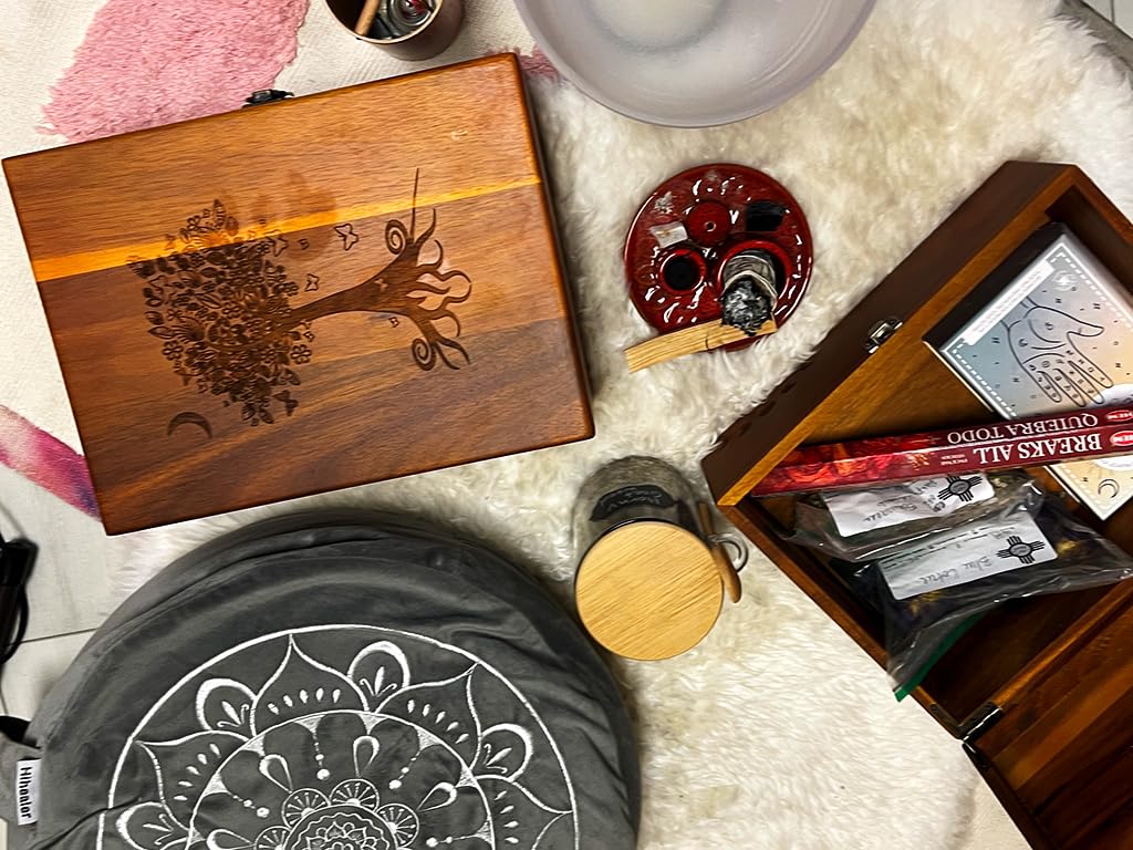 Active Lotus Tree of Life Large Premium Wood Keepsake Box with Hinged Lid and Metal Latch Storage Boxes with Lid Engraved Tree Design Gift Box Treasure StashBox
