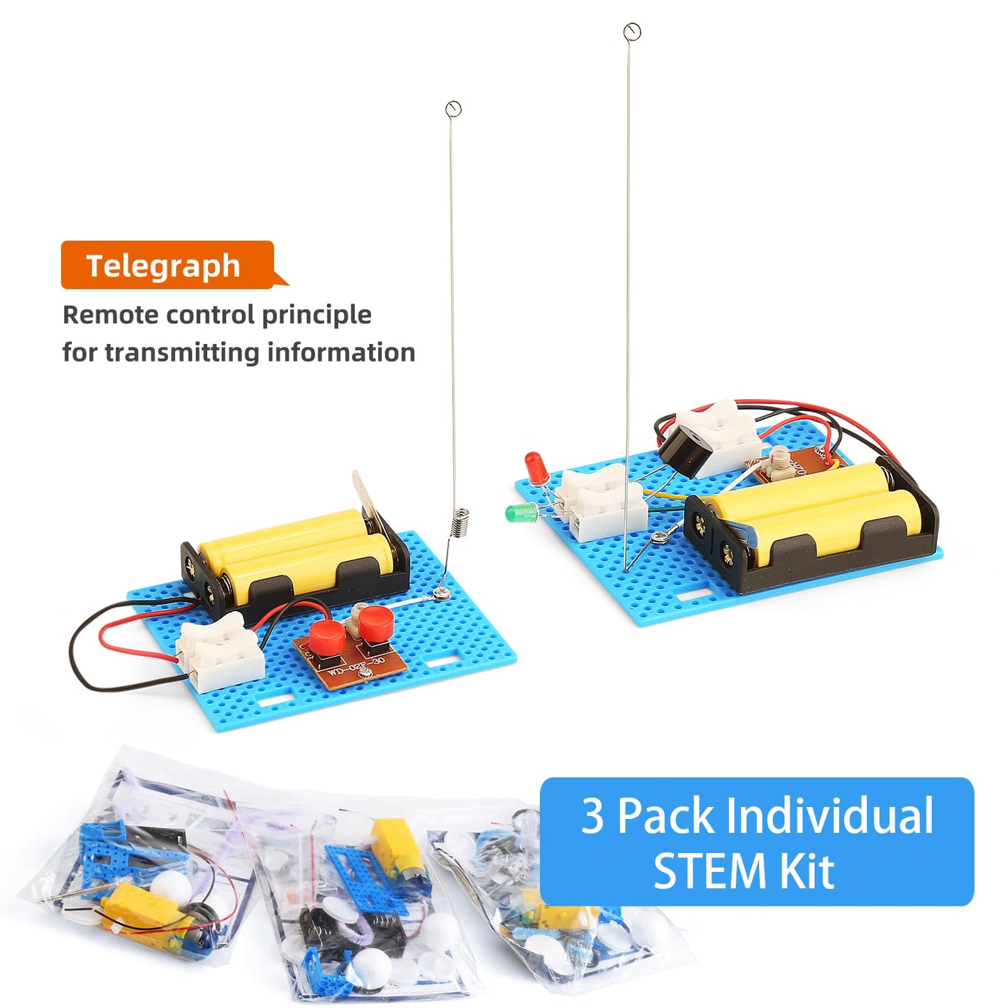 3 Set Telegraph STEM Kits Bulk, Science Kits for Kids Age 8-12, Engineering STEM Building Toys for Boys Ages 8-13, Crafts for Boys Girls 8-10, Build A Coding Robot 10-12