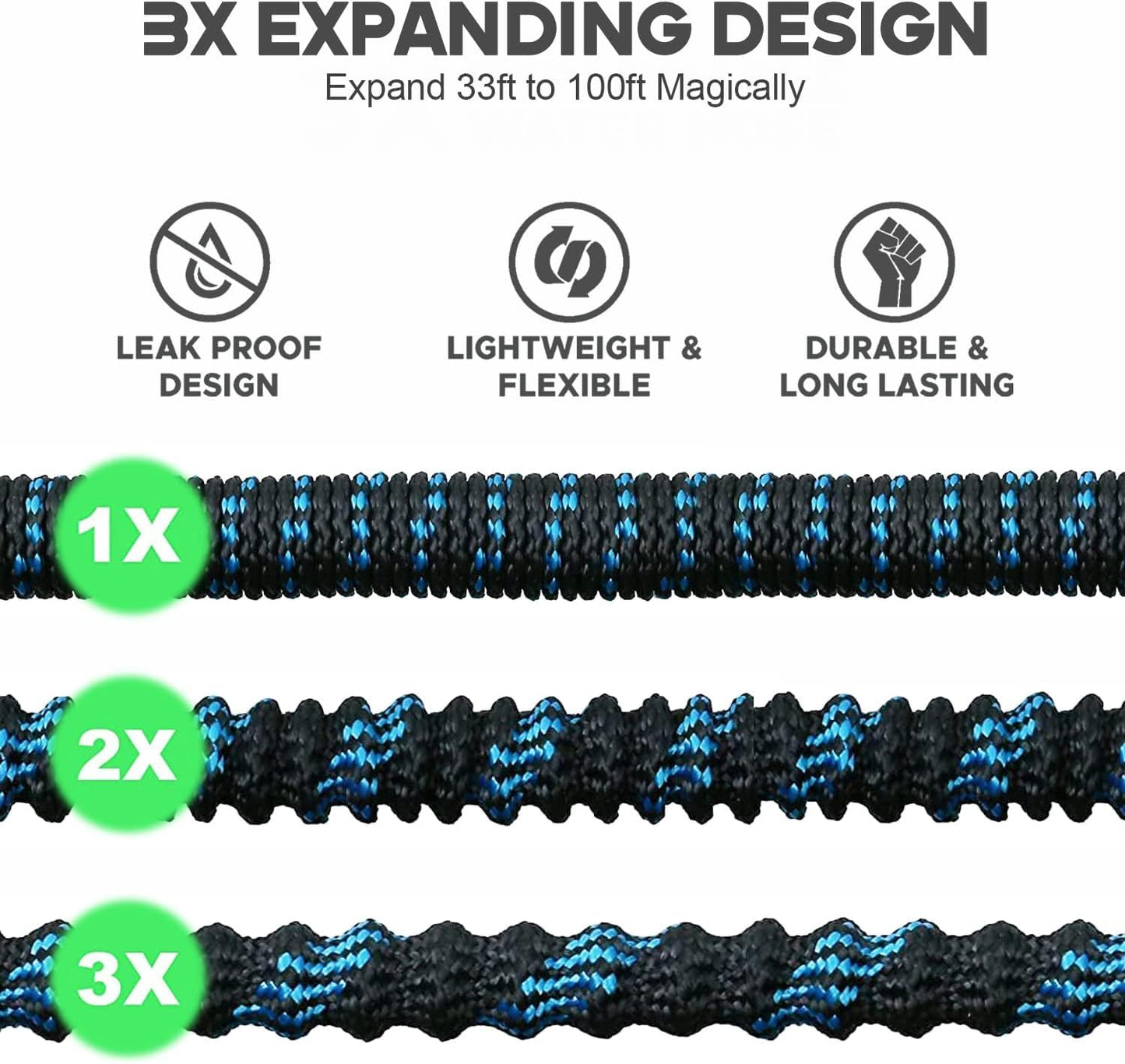 Expandable Garden Hose 75FT-Expanding Water Hose with Thumb-Controlled 10 Spray Nozzles&3750D Outer Fabric, Durable Collapsible Latex Core, Ultra Lightweight & Flexible