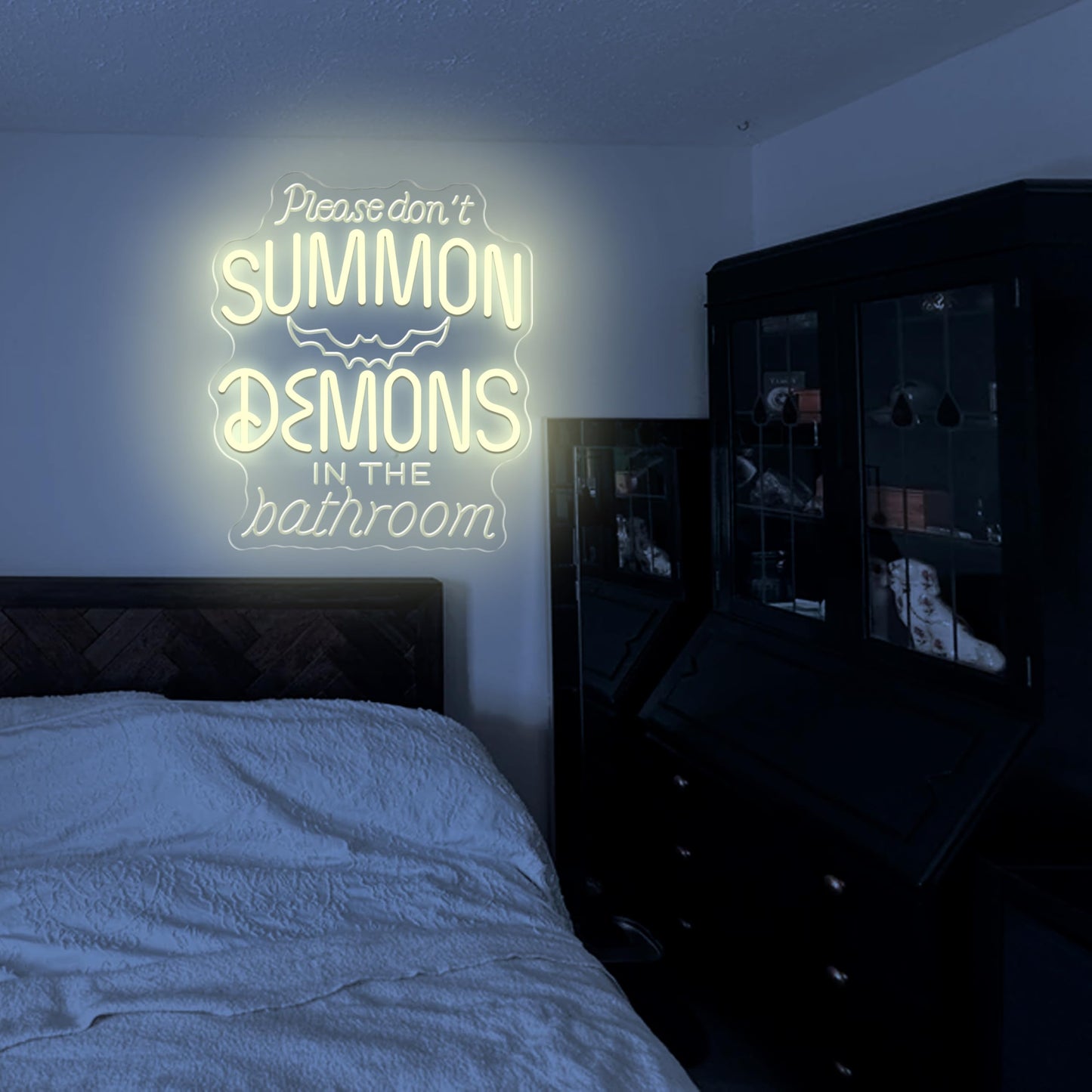 GGK Please Don't Summon Demons in the Bathroom LED Neon Sign Funny Gothic Decor for Home Halloween Spooky Vibes Sign