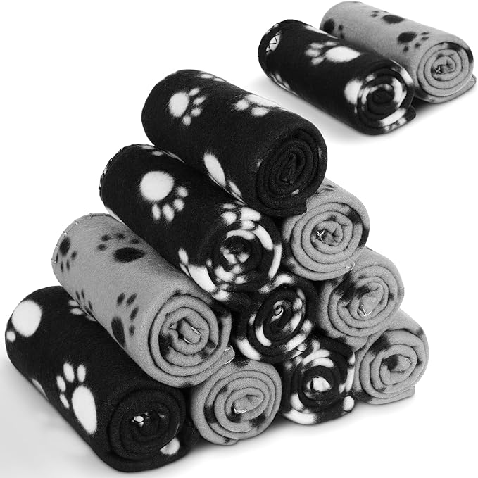 Tegeme 12 Pcs Fleece Blanket for Pet Dog Puppy,Cute Style,16 x 24 Inches
