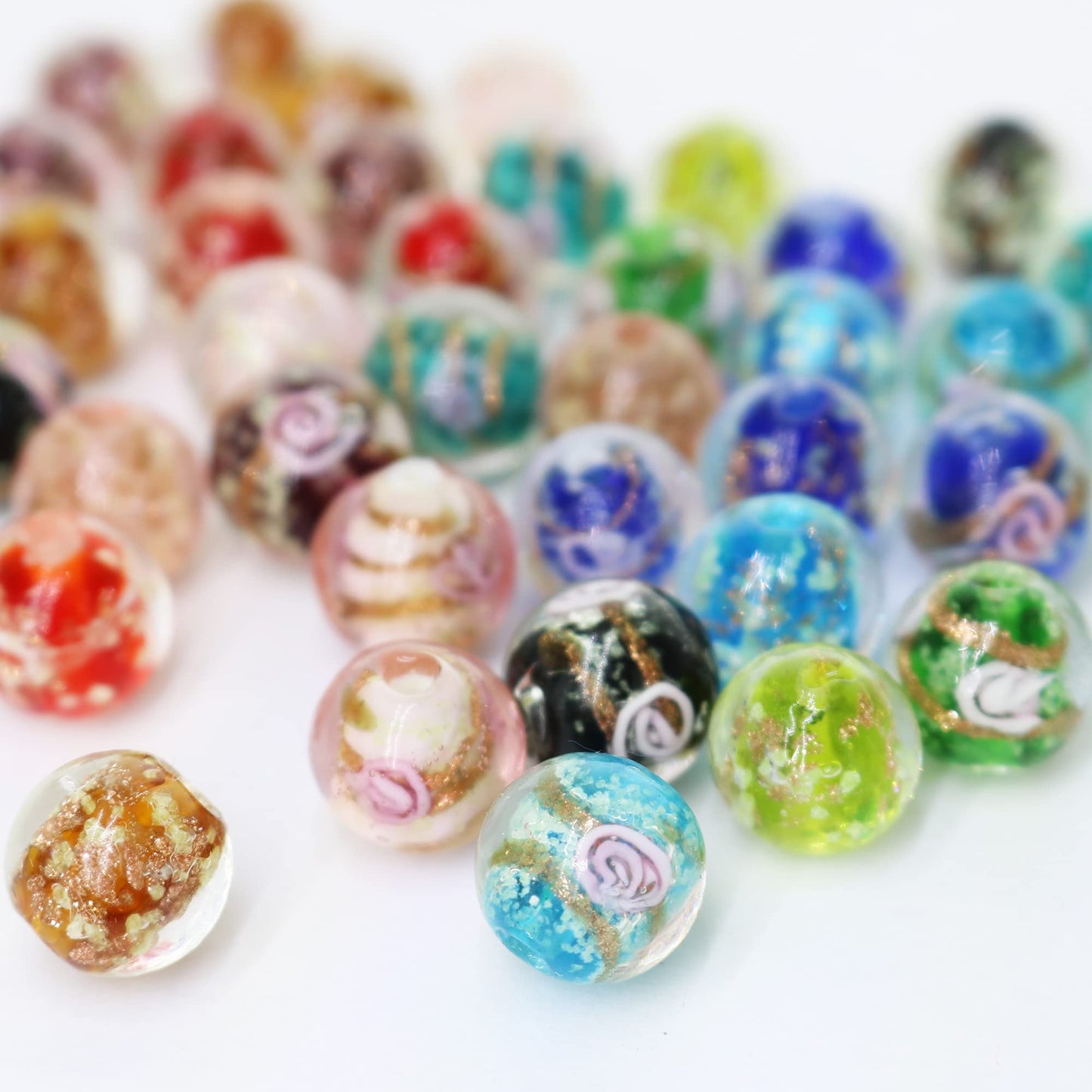Artsy Crafts 40 Pcs Assorted Glow in The Dark Firefly Beads 12mm European Lampwork Luminous Glass Beads for Jewelry Making Charm Bracelet Necklace Earrings Crafts (Mixed 40pcs)