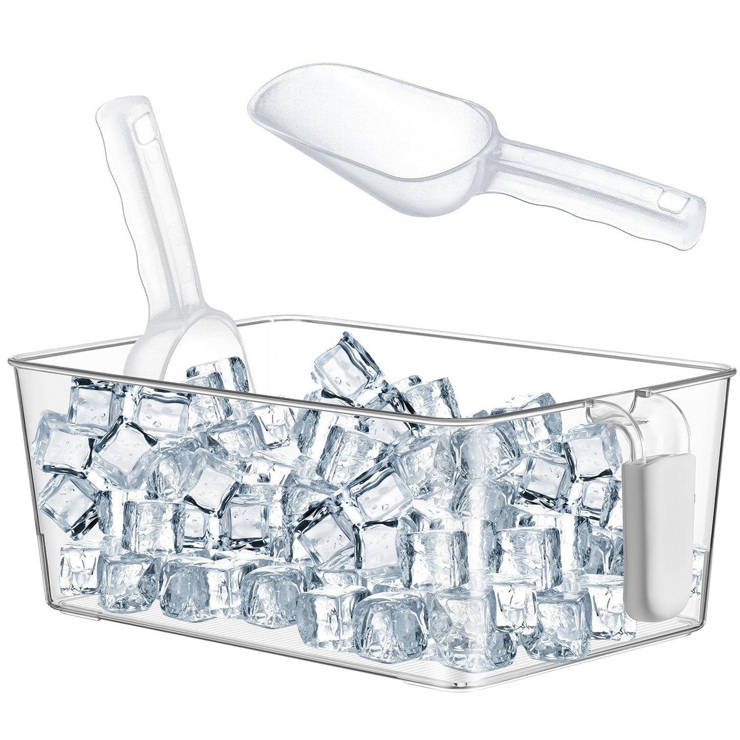 Havawish 1 Set Ice Bin and Flexible Scoop Set Plastic Freezer Ice Bin with Pull out Handle Storage Bucket Clear for Container with Bucket Scoop (10.83 x 7 x 4.33 in,Grey)