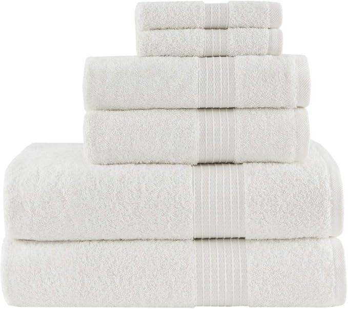 Madison Park Organic 100% Cotton Bathroom Towel Set, Hotel & Spa Quality Highly Absorbent, Quick Dry, Include for Shower, Handwash & Facial Washcloth, Multi-Sizes, White