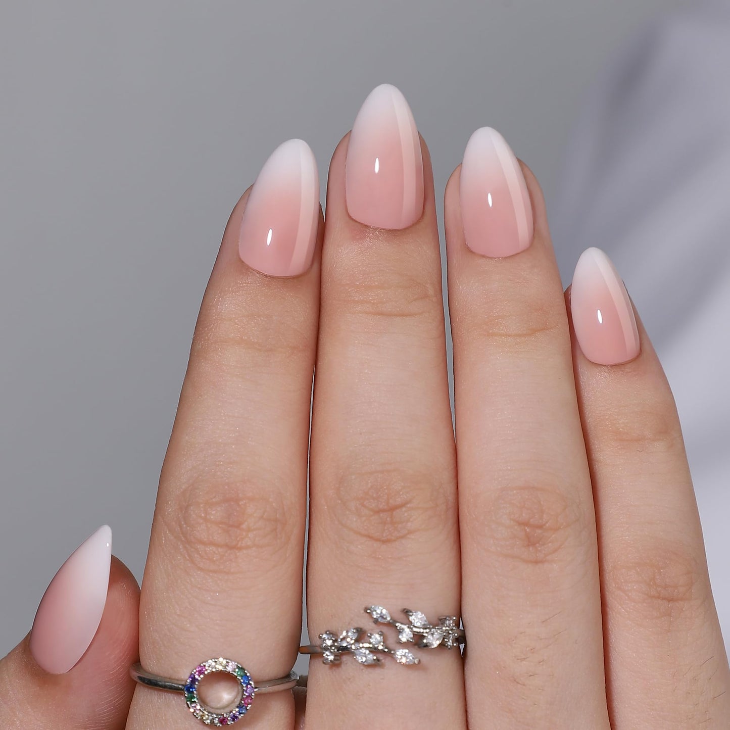 RPNZL Press On Nails - Cappuccino | Ombre Design French Tip, UV Finish Almond Nails, Salon Quality | 32 Nails, 16 Sizes Kit with Glue and Adhesive Tabs I Female Founded