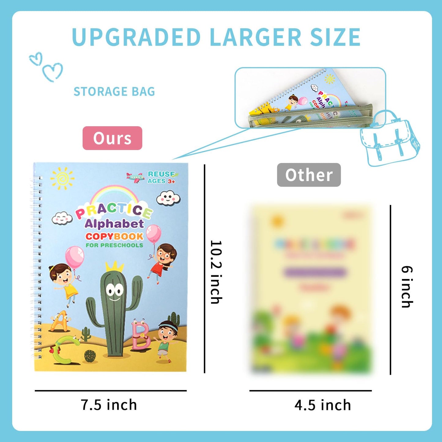 Large Handwriting Practice Books for Kids, Grooved Writing Book Magic Copybooks, Reusable Children's Writing Practice Workbook, Kindergarten Pre-School Essentials(Set of 5 Books)