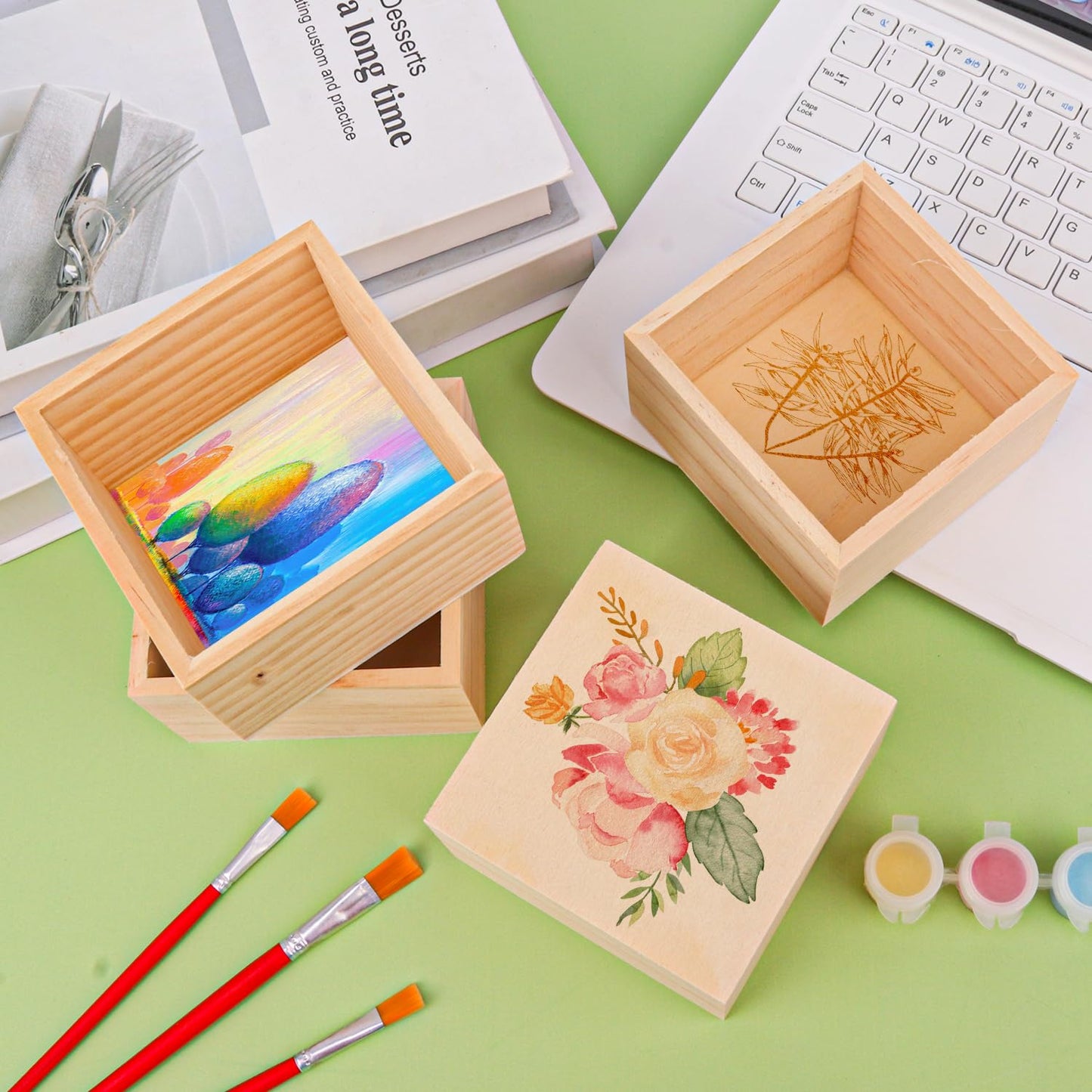 Geytetqi 21 Pack Wooden Box, 4 x 4 Inch Unfinished Small Square Wood Organizer Storage Boxes, Rustic Wooden Box, small wooden crates, Ideal for Crafts and Decoration Succulents