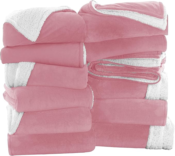 IR Imperial Rooms Baby Pink Sherpa Fleece Throw Blanket Twin Size for Bed - Wholesale Bulk Pack of 12 Sherpa Blankets - Soft Fluffy Throw Blankets for Hotels, Guest Bedroom, 60x80 Inches