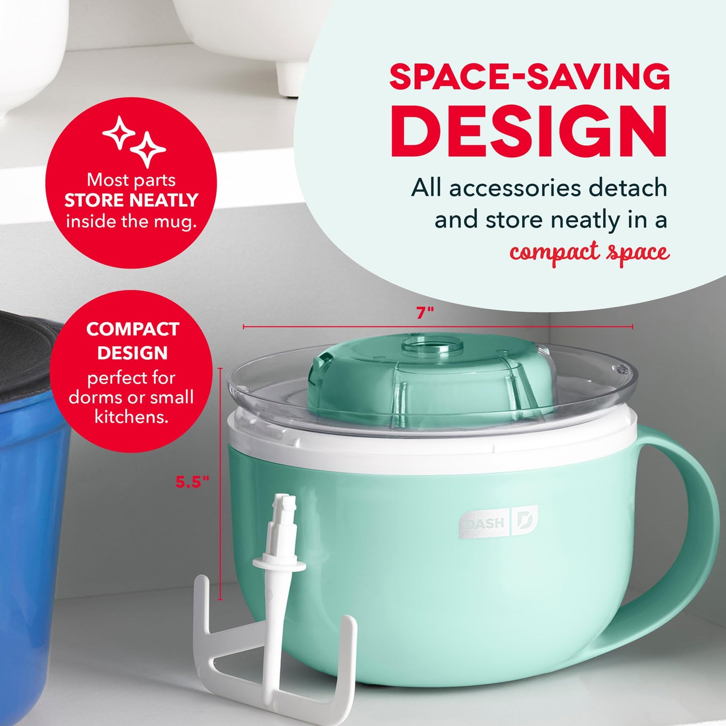 Dash My Mug Ice Cream Maker - Makes Single Serving of Gelato, Frozen Yogurt, Sorbet & More - Easy to Clean & Use - Aqua, 2 Bowls
