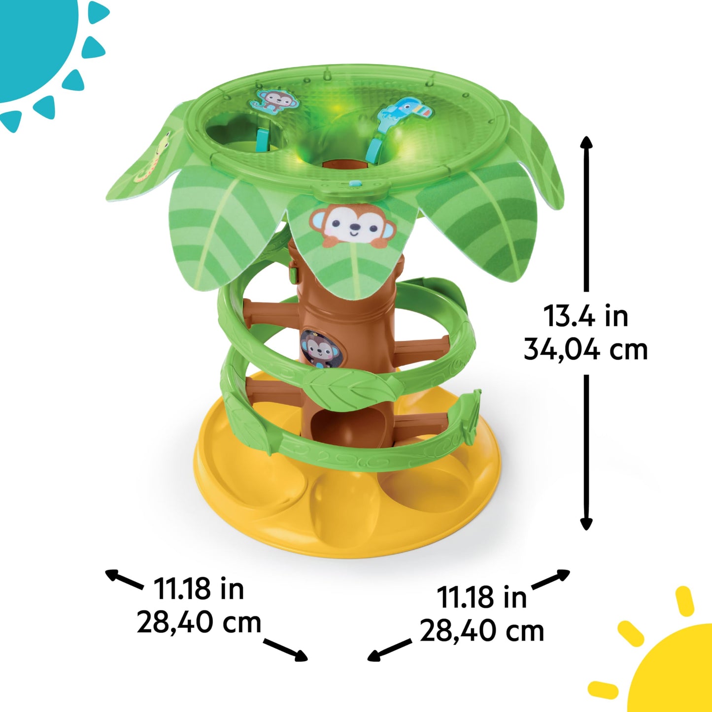Bright Starts Tropical Twirl Ball Play Toy with Lights & Music, 5 Balls Included, Unisex, 6 Months+