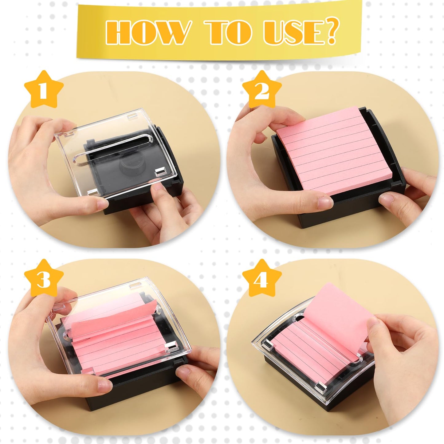 SHENLIU 4 Pcs Pop Up Sticky Note Dispenser Sticky Note Holder Pop Up Notes Dispenser Transparent Top for 3 x 3 Inch Sticky Notes School Office Home Store Black Base Clear Top