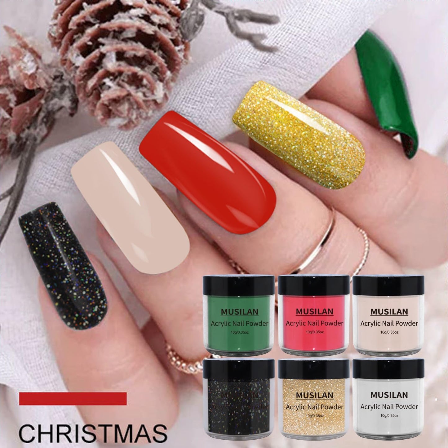 MUSILAN Acrylic Nail Kit for Beginners, Professional Liquid Monomer and 6 Colors Acrylic Powder Set with Everything Nail Brush and Forms & Files for 3D Nail Carving Application Manicure Tool DIY Salon