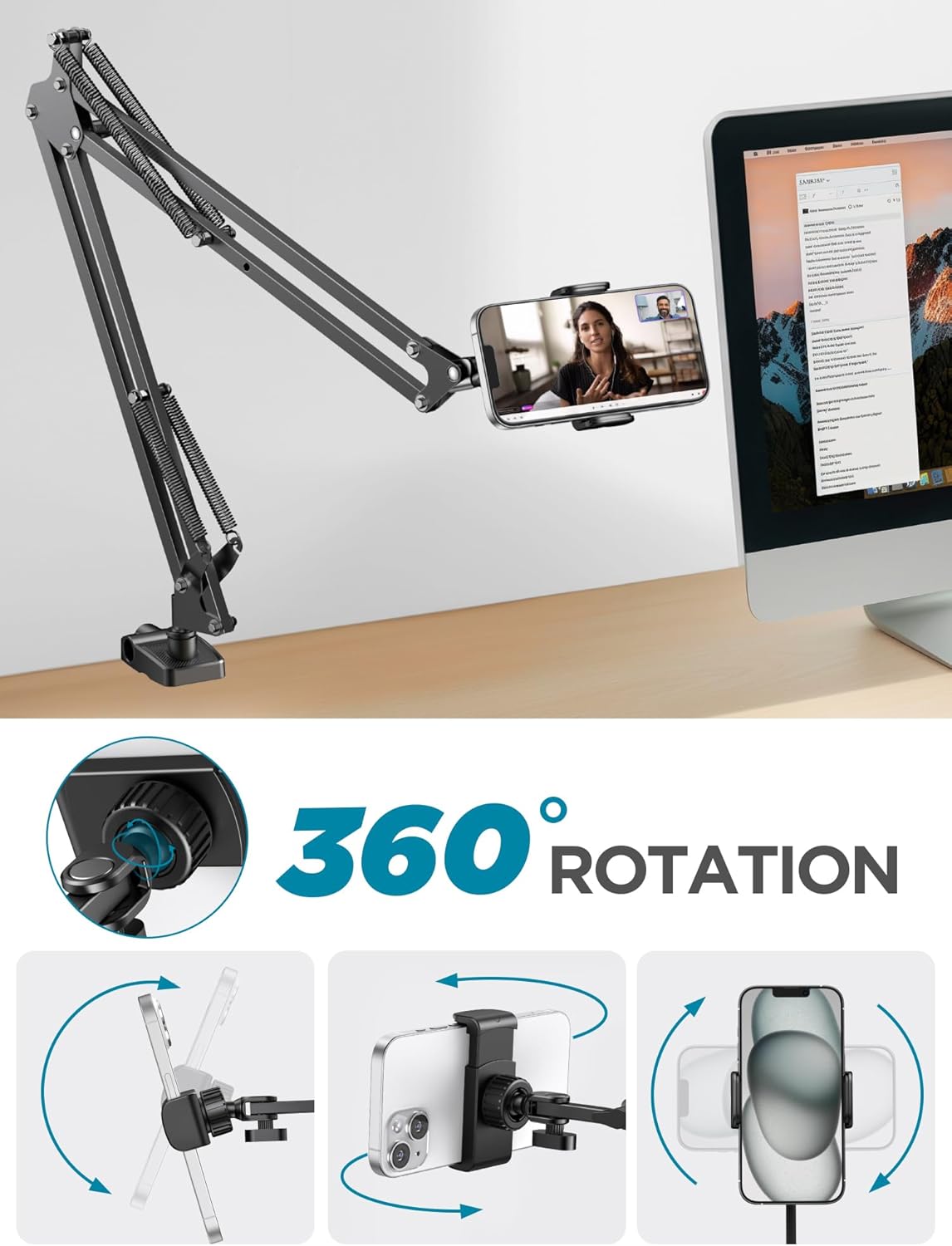 InnoGear Tablet Holder for Bed, Overhead Tablet Stand Phone Holder Tablet Mount for Desk 2 Clamps with Swivel Ball Head for iPad Kindle Switch Graphics Tablets 4-13" Devices