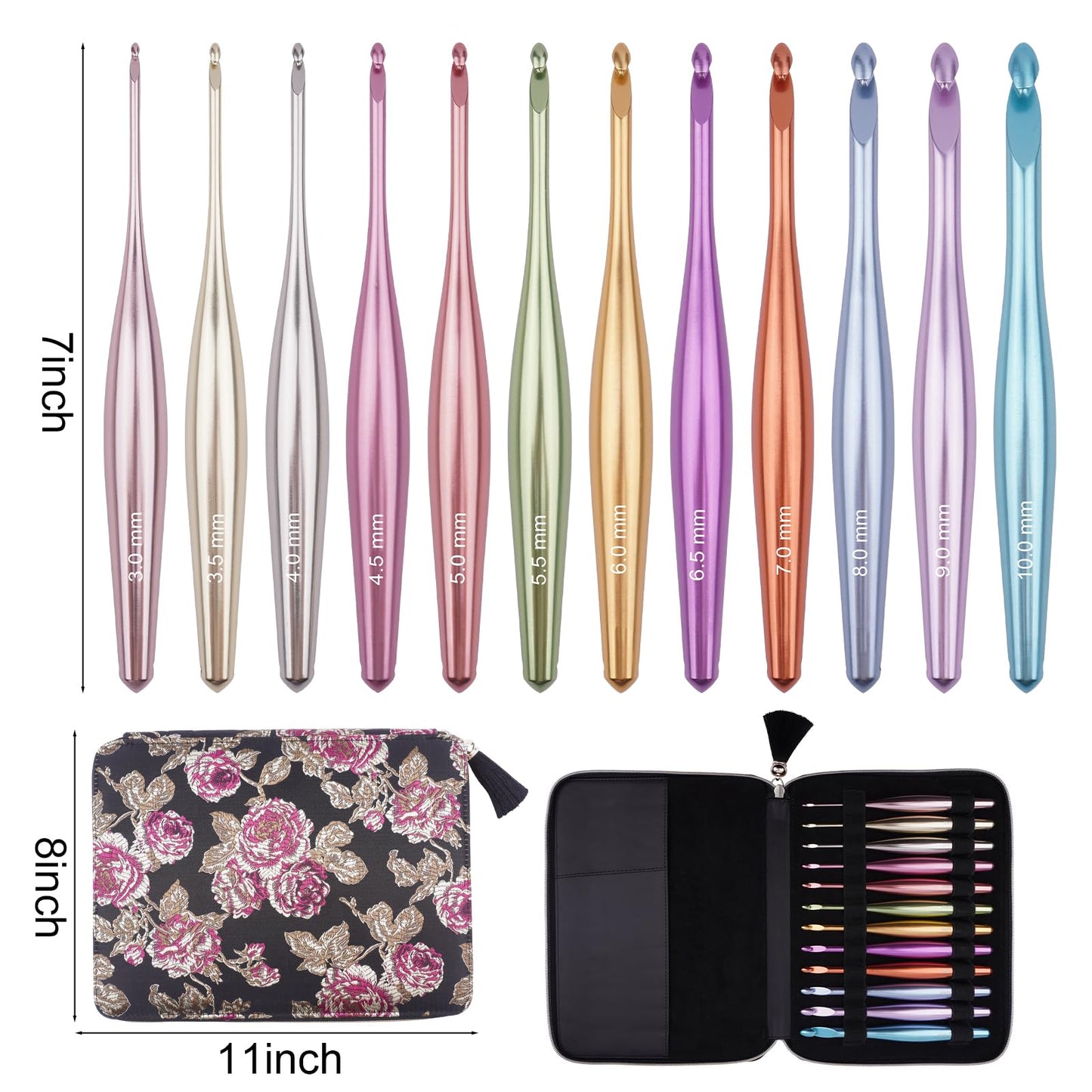 Mdoker Newest Aluminum Crochet Hook Set with Case Ergonomic Grip Crochet Hooks,Non-Slip Hooks for Arthritic Hands, Perfect Crochet Gift for Women,3mm-10mm