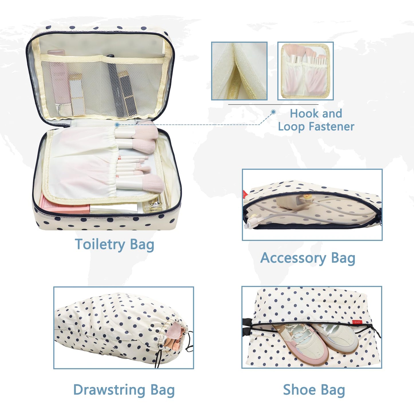 U+U 10 Set Compression Packing Cubes - Travel Organizers with Laundry Bag, Space-Saving Suitcase Organizer, Expandable Packing Organizers for Travel Essentials (Polka Dot)