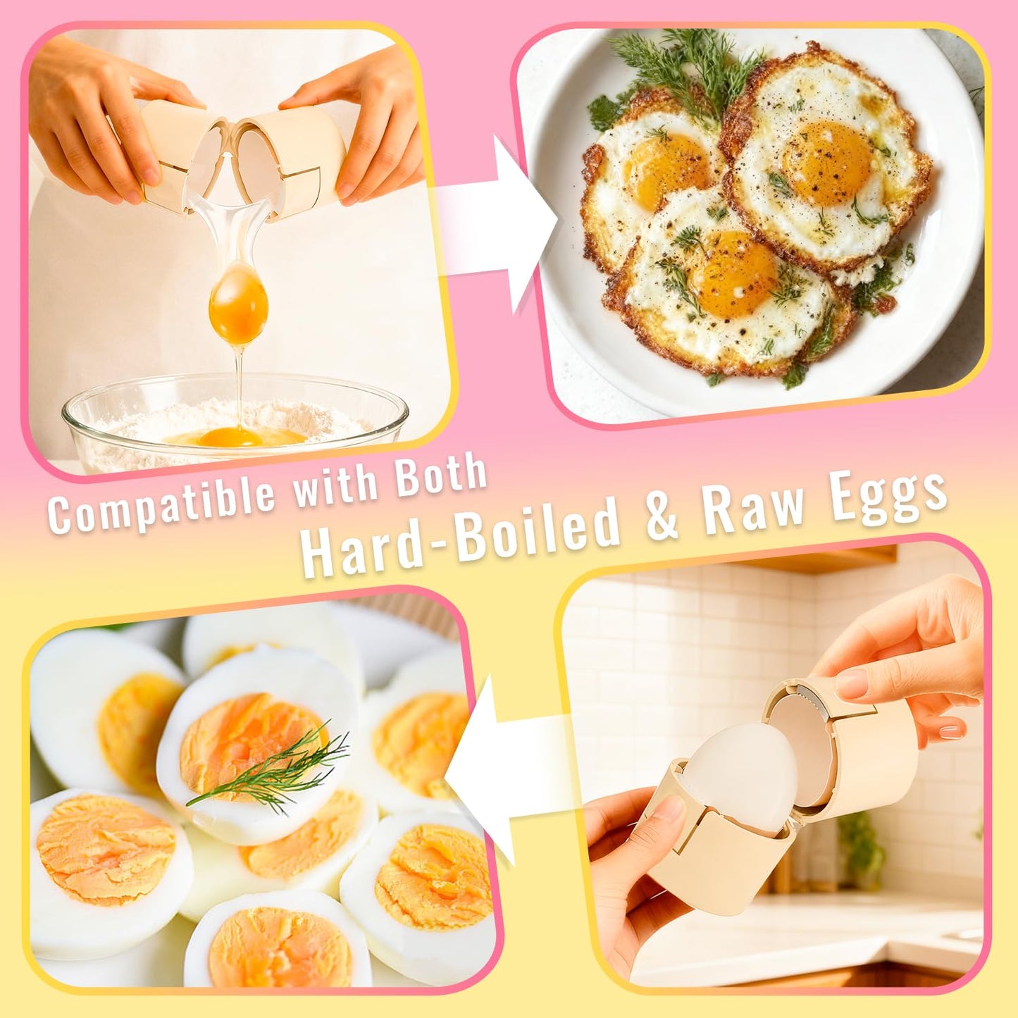 2 in 1 Egg Shell Opener with Piercer, Hard Boiled Egg Peeler, Cute Egg Cracker for Raw Eggs, Egg Separator for Home Kitchen Gadgets Tool, Beige
