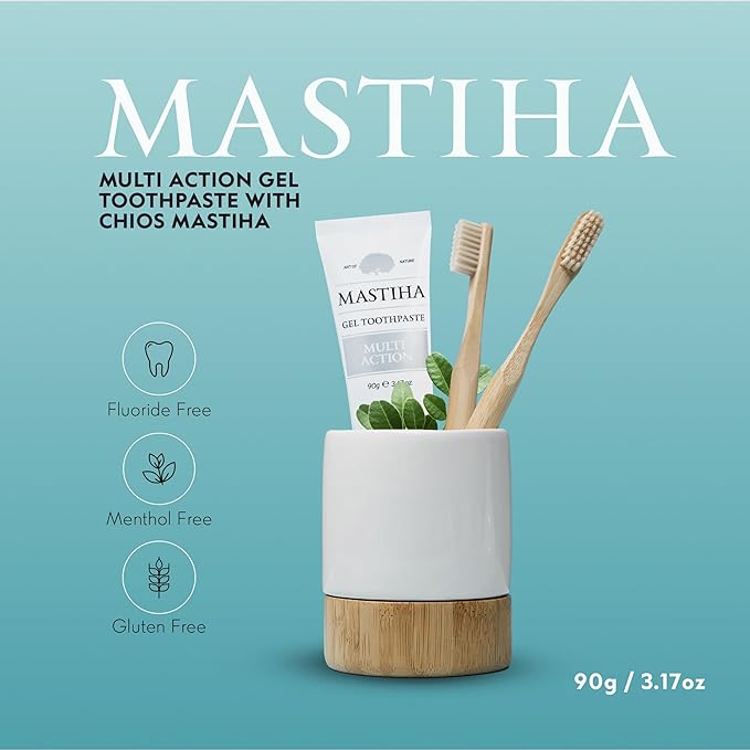 Mastihashop Multi Action Gel Toothpaste with Chios Mastiha - Fluoride-Free, Menthol-Free, Gluten-Free Greek Natural Toothpaste Gel - Gentle, Vegan-Gluten Free Oral Hygiene for The Whole Family